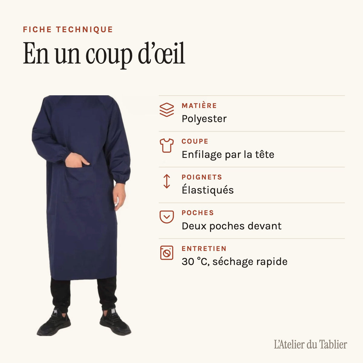 Lange Ärmelschürze, technisches Datenblatt