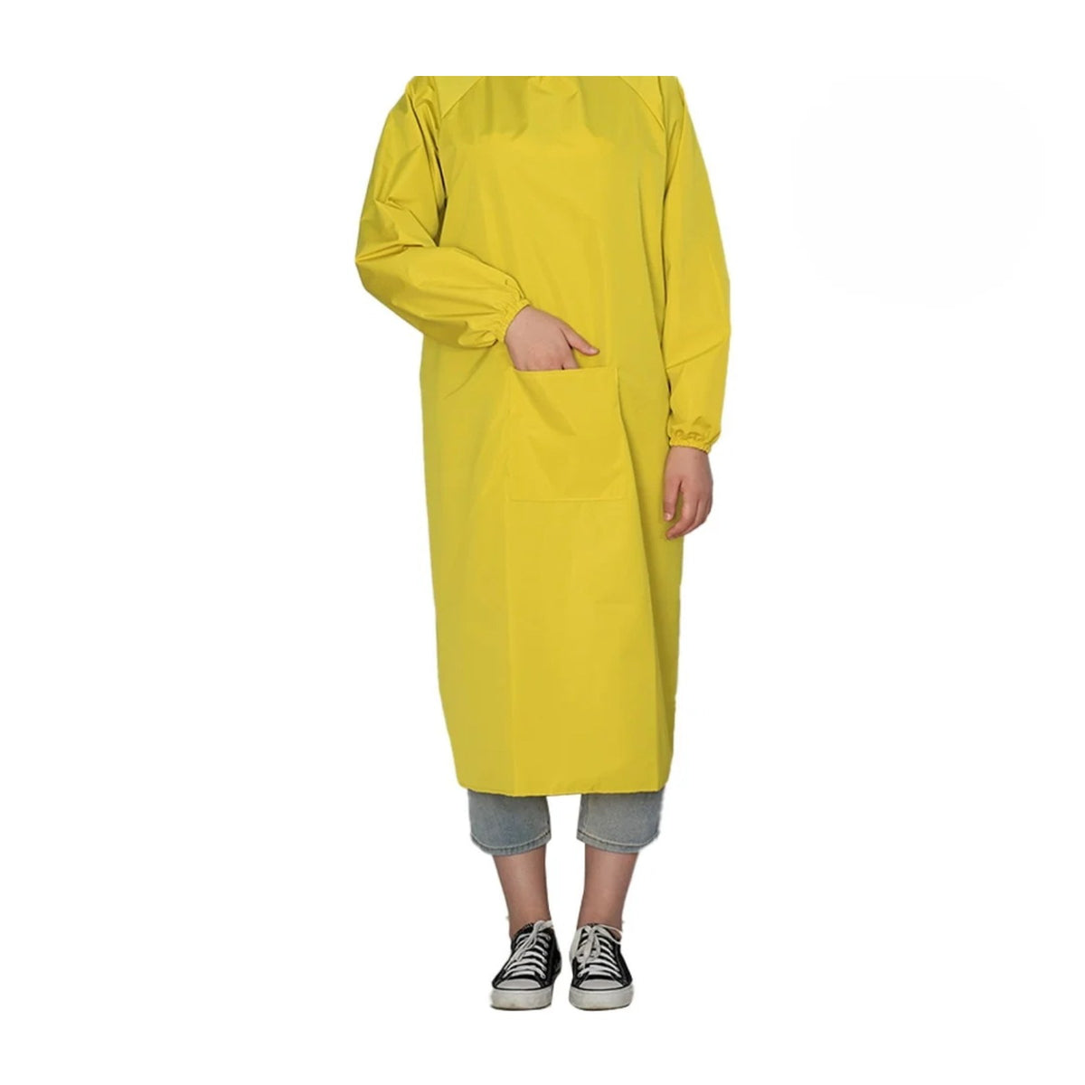 Blouse longue à manches, jaune, portée
