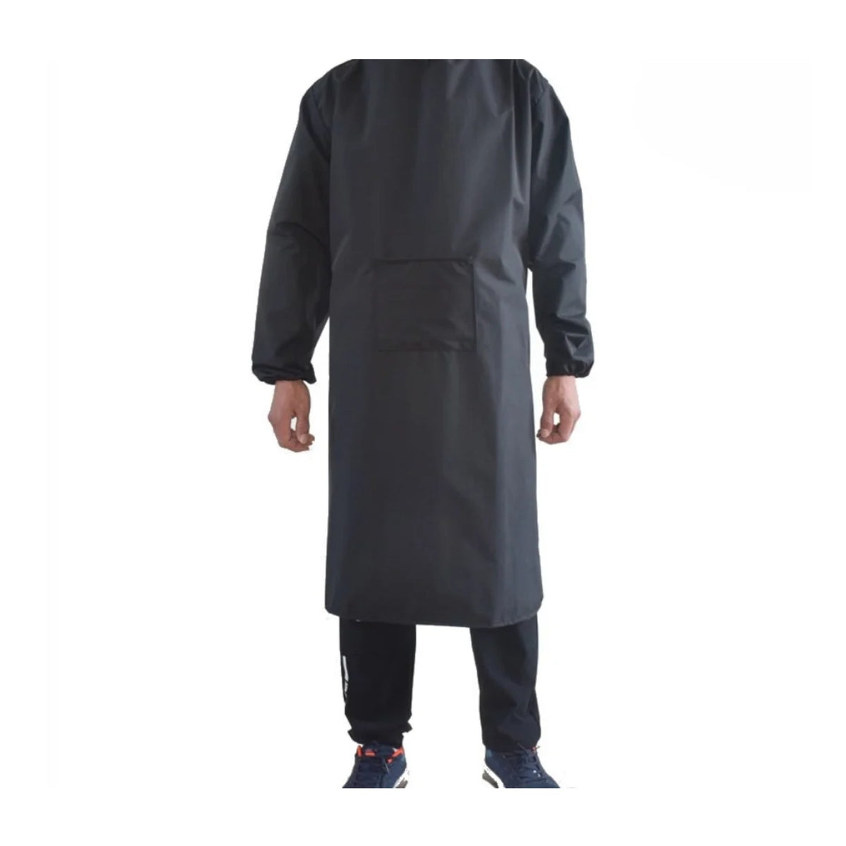 Lange Ärmelschürze, Schwarz, getragen