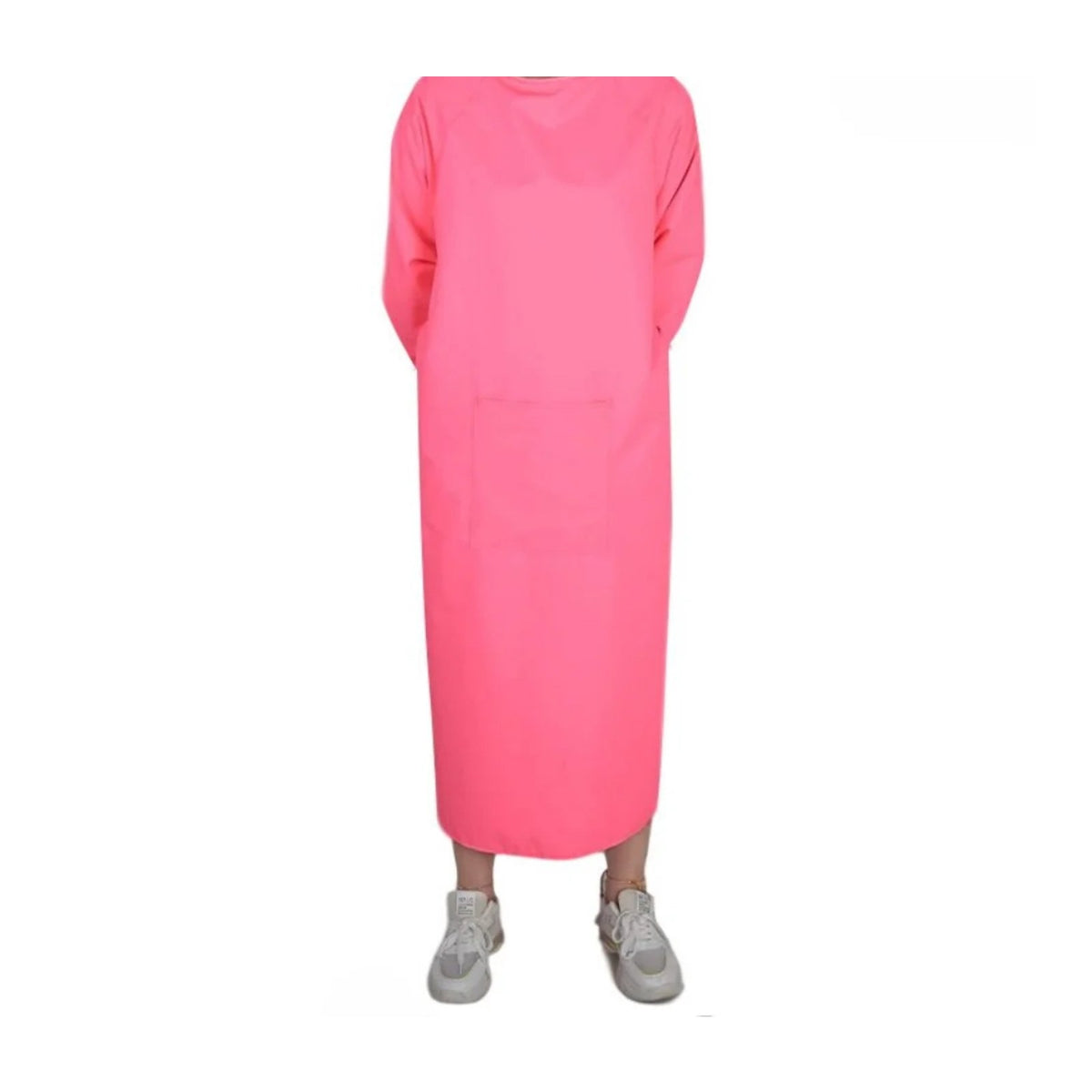 Lange Ärmelschürze, Rosa, getragen