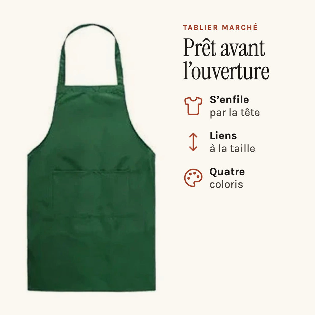 Tablier marché à bavette, à nouer à la taille, vert, à bavette