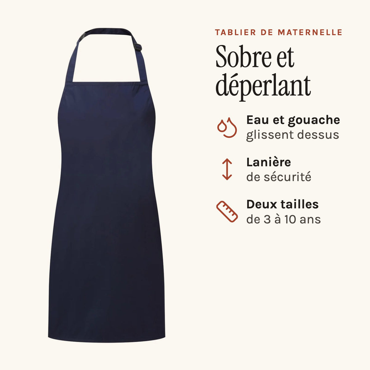 Tablier maternelle garçon déperlant, bleu marine