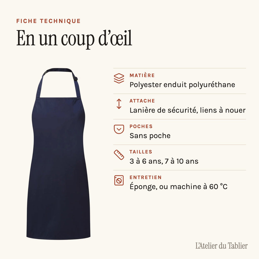 Tablier maternelle garçon déperlant, fiche technique