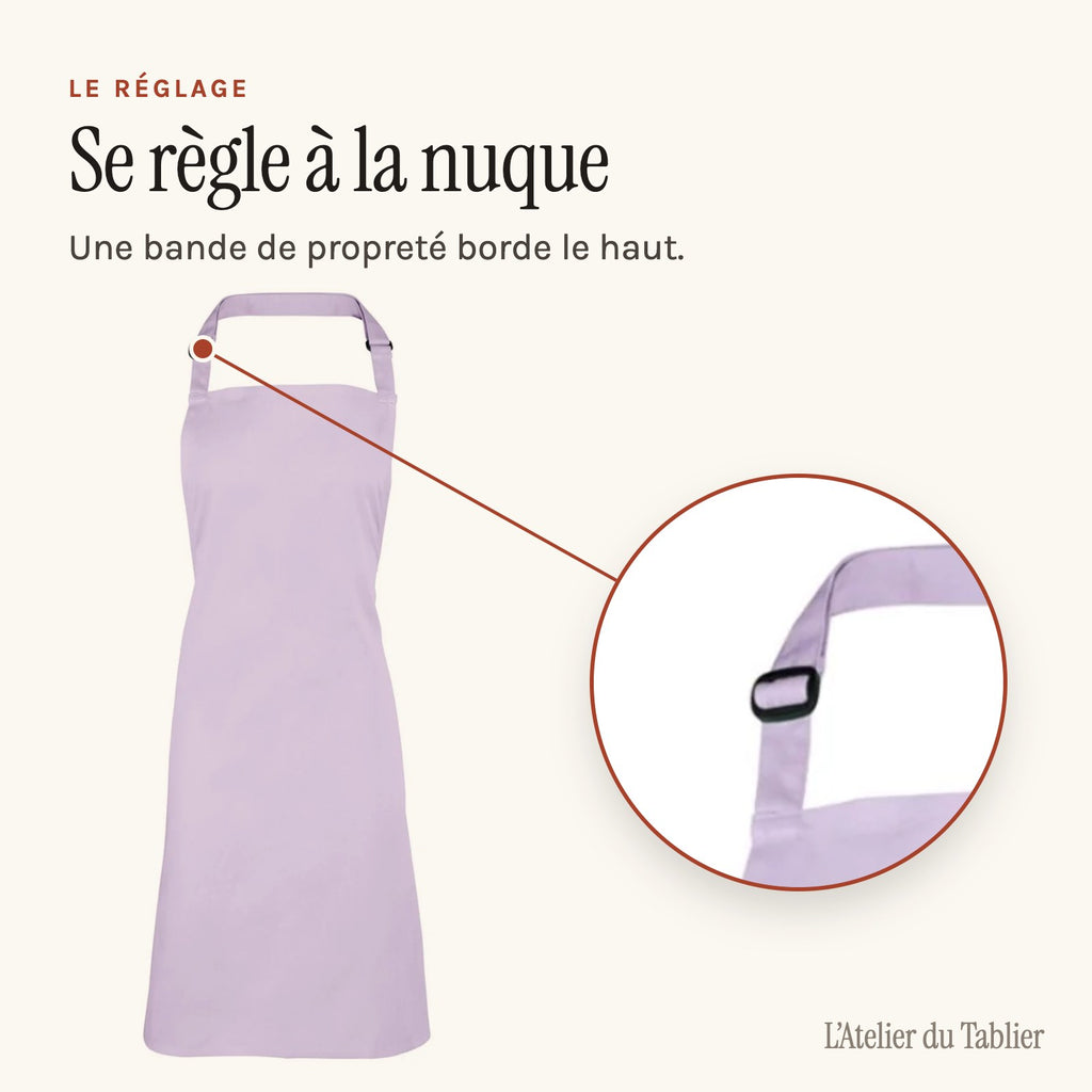 Tablier Violet, réglage à la boucle