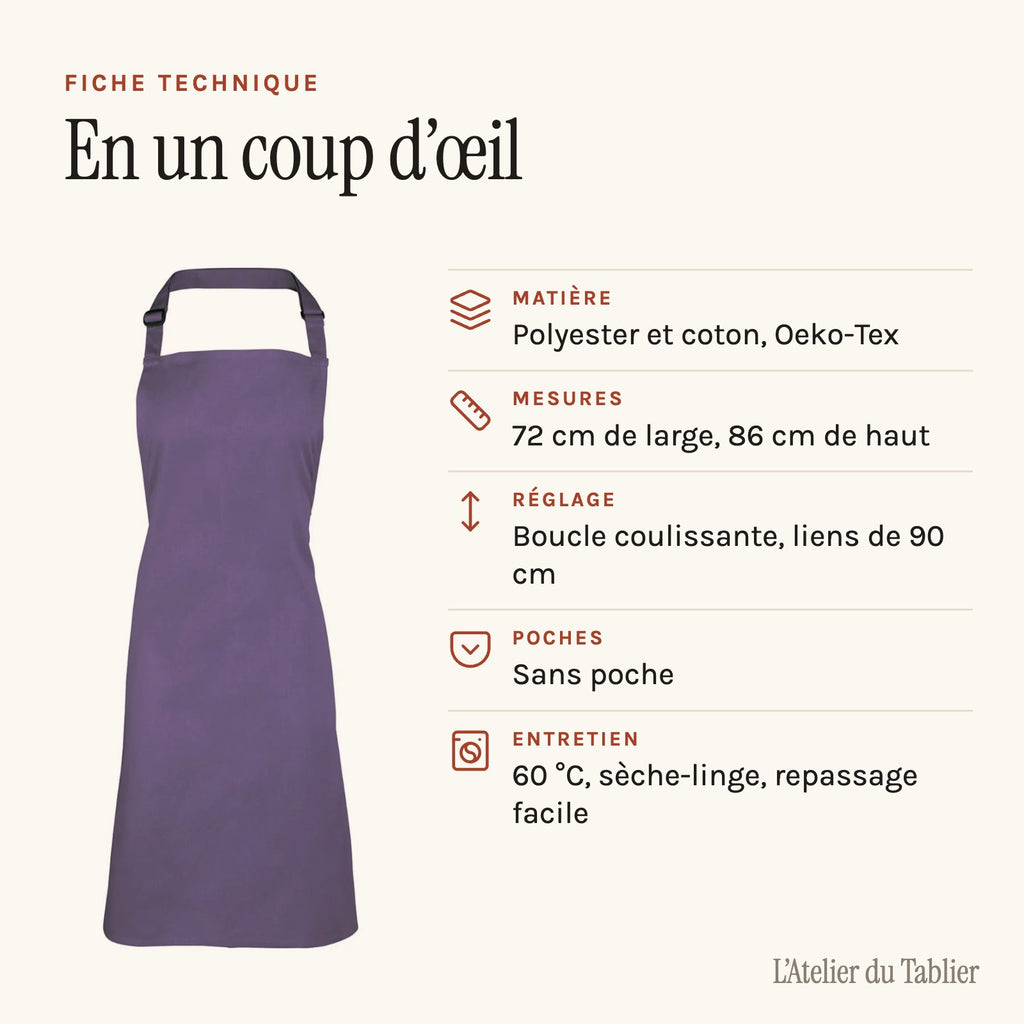 Tablier Violet, fiche technique
