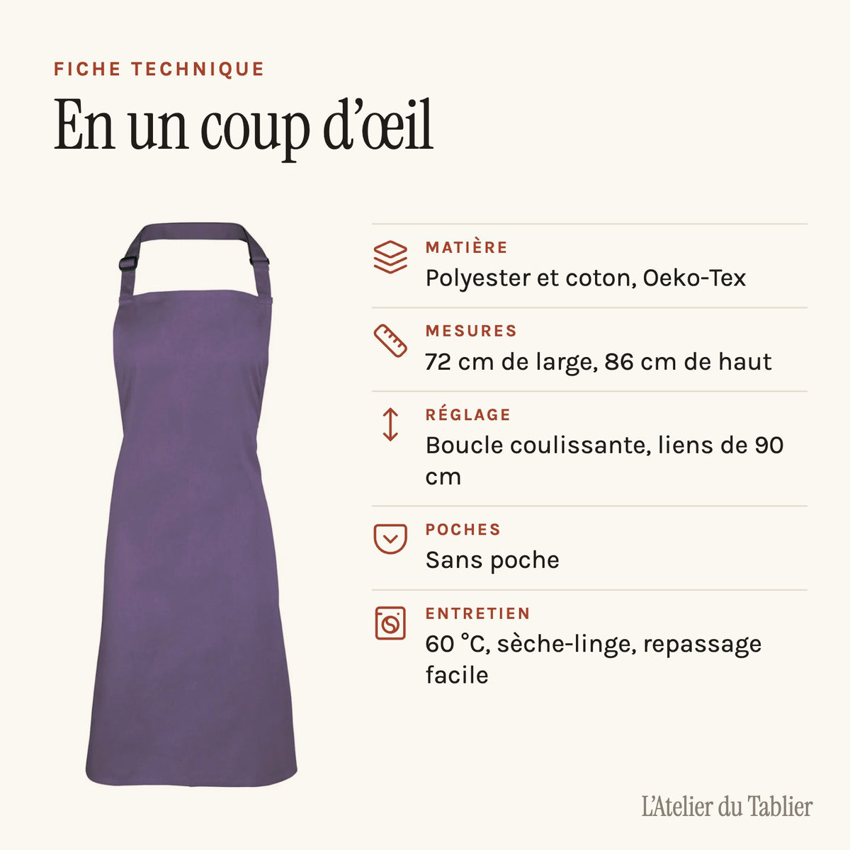 Tablier Violet, fiche technique