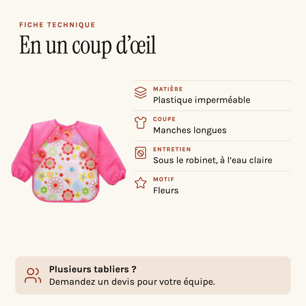 Tablier peinture bébé, fiche technique