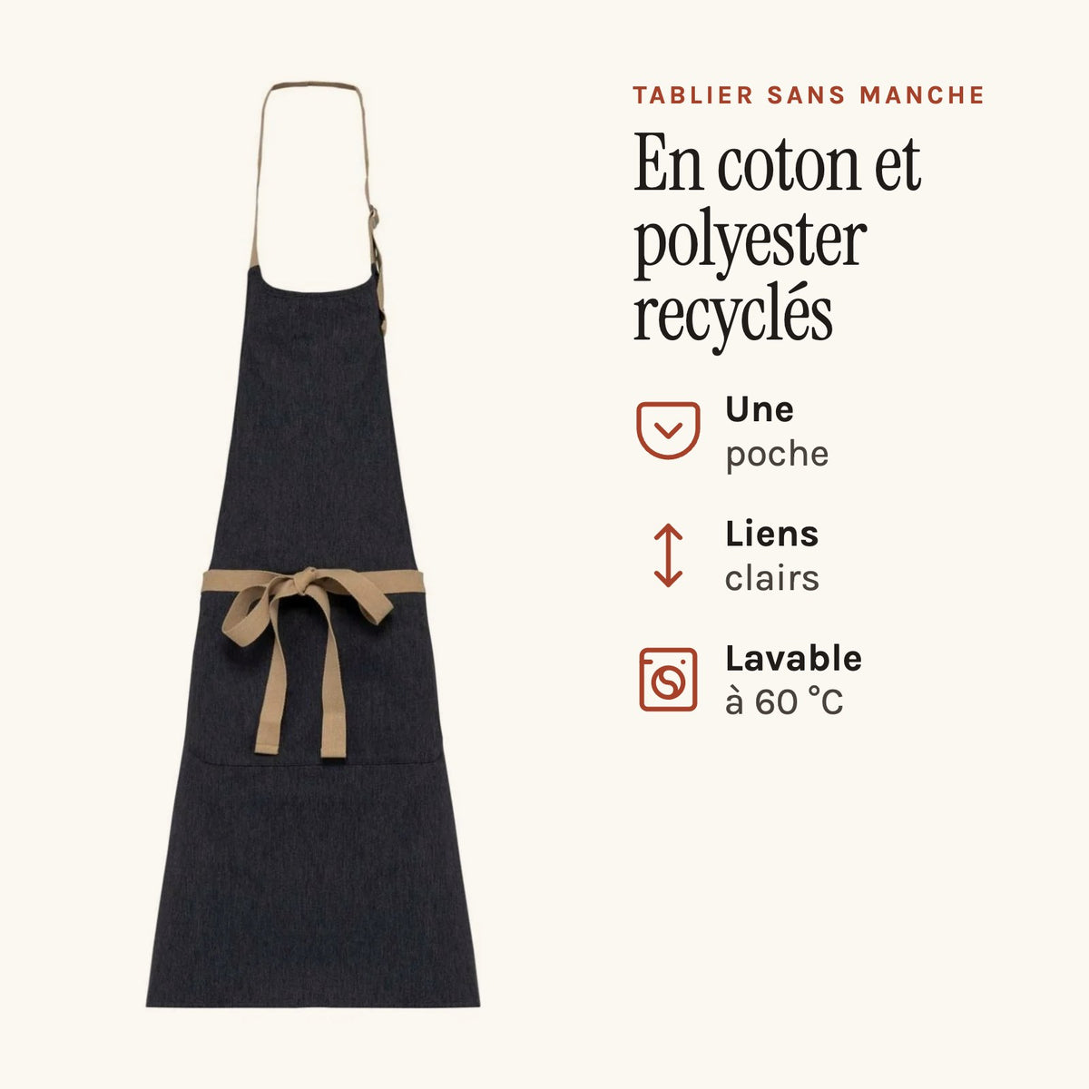 Kochschürze ohne Ärmel, aus recycelter Baumwolle und recyceltem Polyester