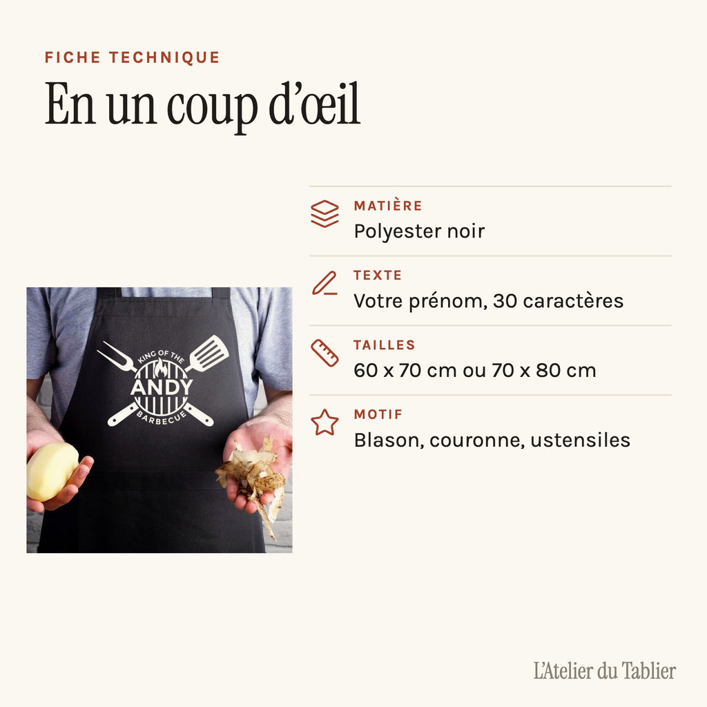 Tablier personnalisé barbecue, fiche technique