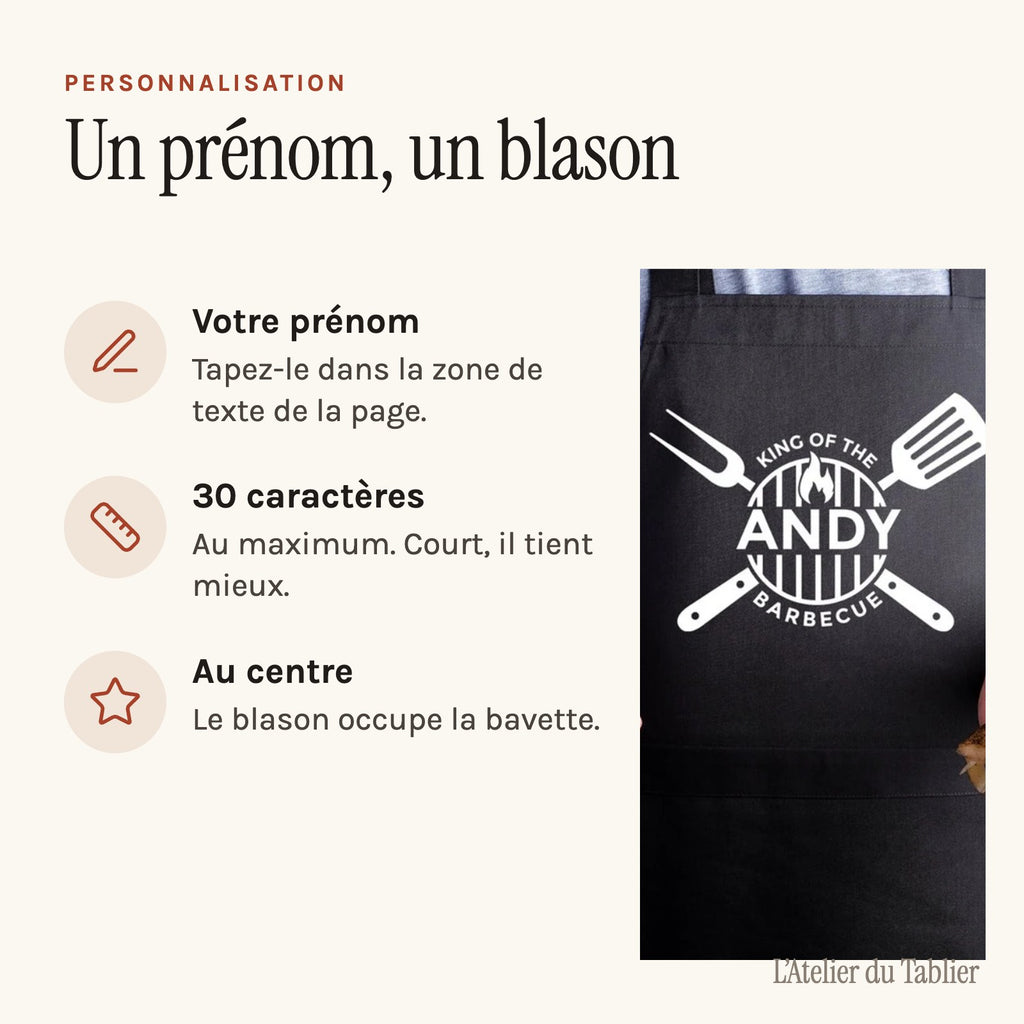 Tablier personnalisé barbecue, personnalisation