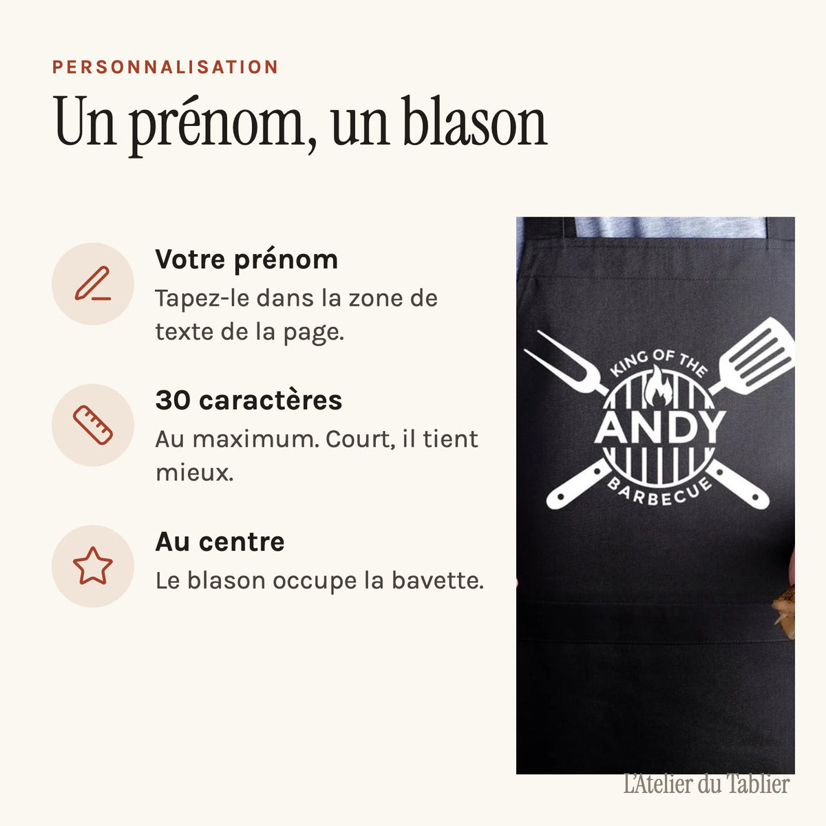 Tablier personnalisé barbecue, personnalisation