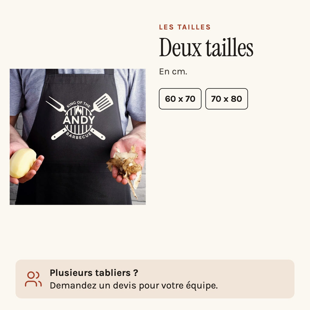 Tablier personnalisé barbecue, les tailles