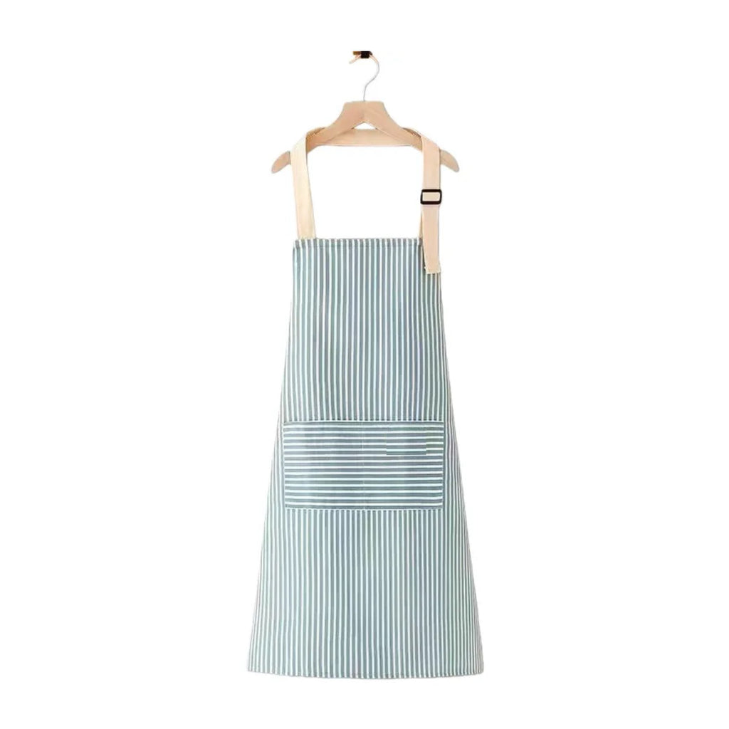 Tablier personnalisé femme à rayures, prénom brodé, rayures bleues, de face