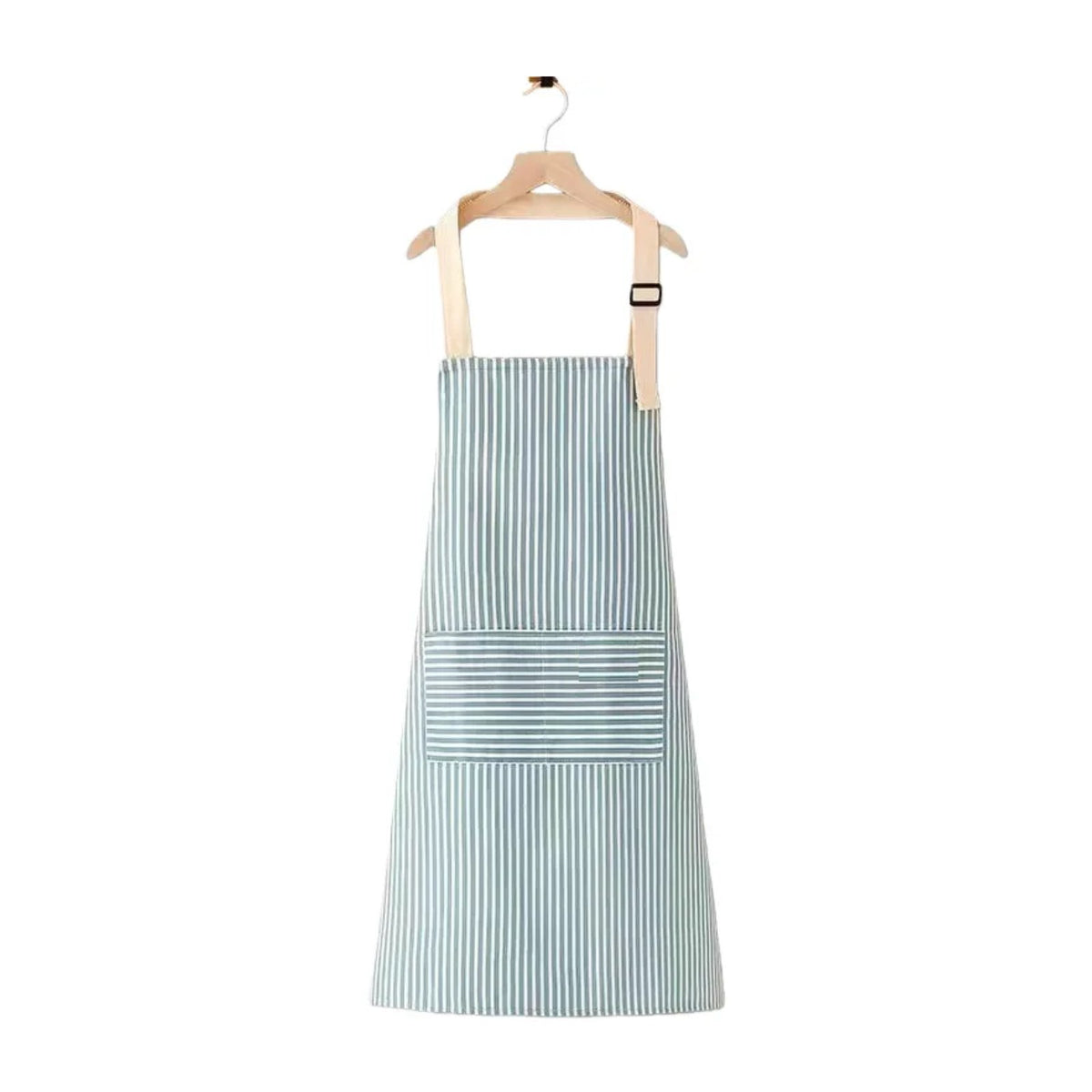 Tablier personnalisé femme à rayures, prénom brodé, rayures bleues, de face