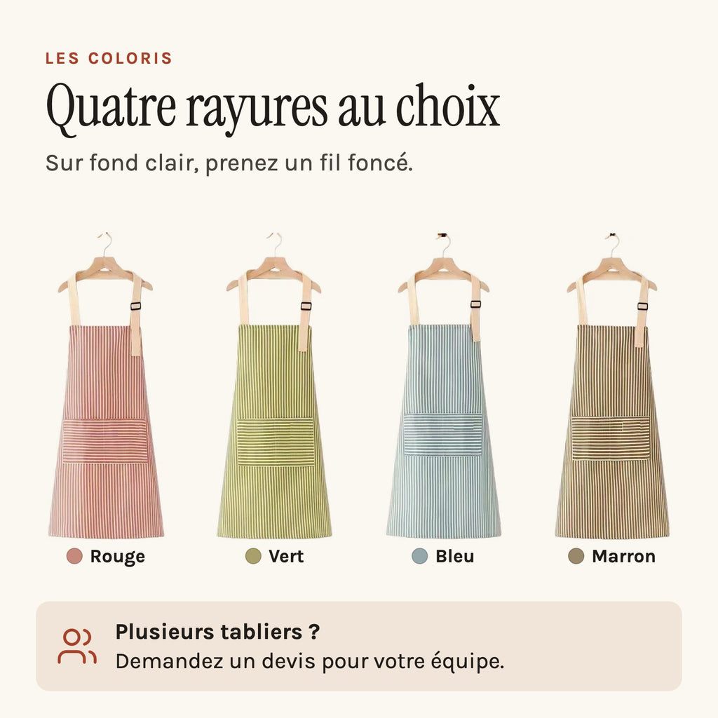 Tablier personnalisé femme à rayures, prénom brodé, les quatre rayures