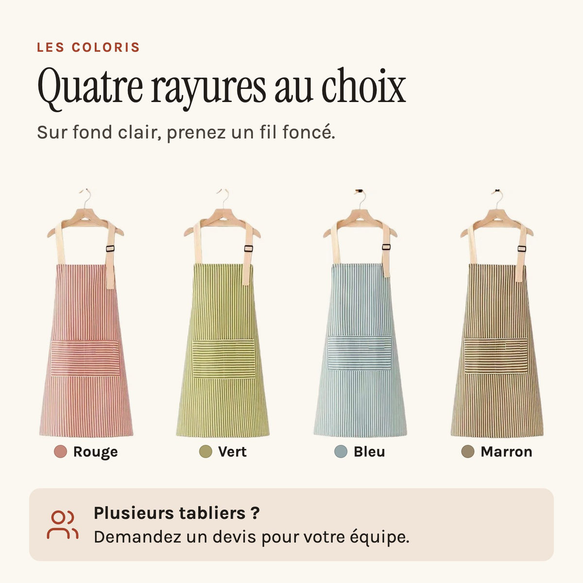 Tablier personnalisé femme à rayures, prénom brodé, les quatre rayures