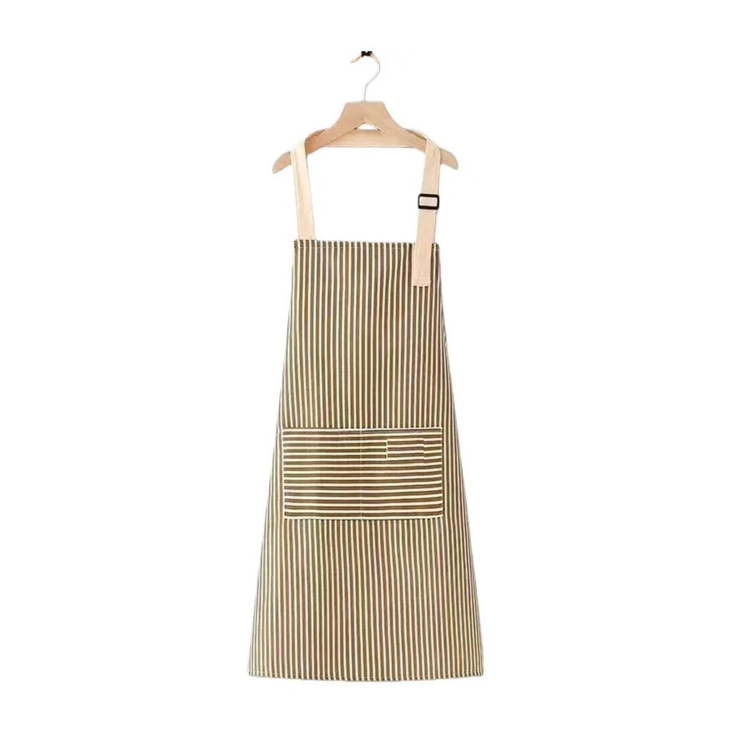Tablier personnalisé femme à rayures, prénom brodé, rayures marron, de face