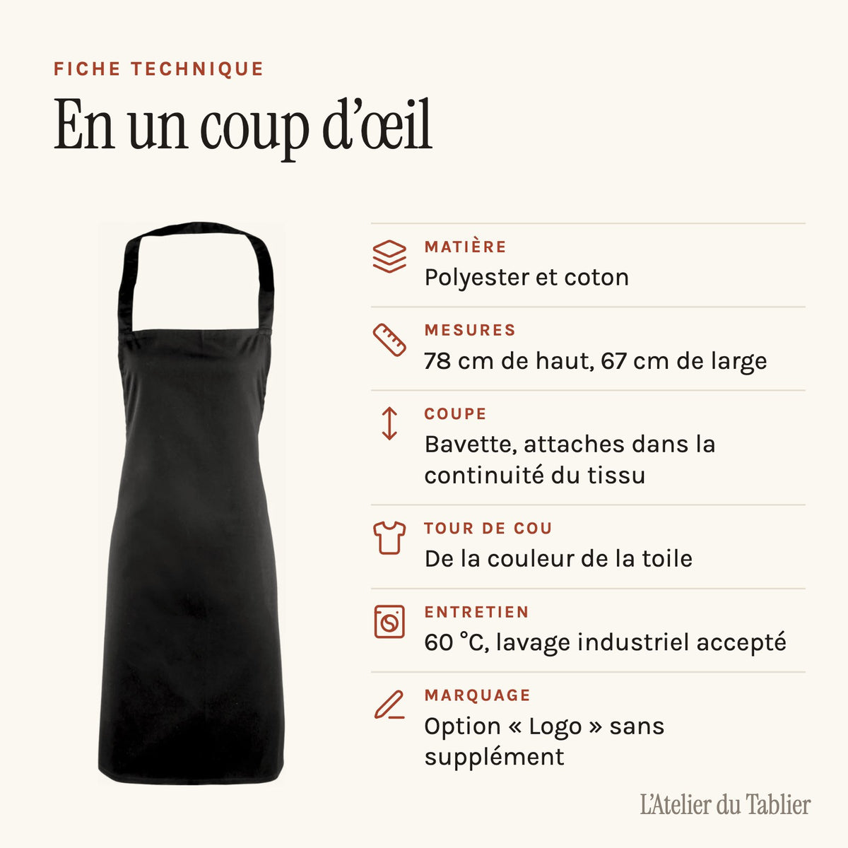 Personalisierte Schürze günstig, technisches Datenblatt