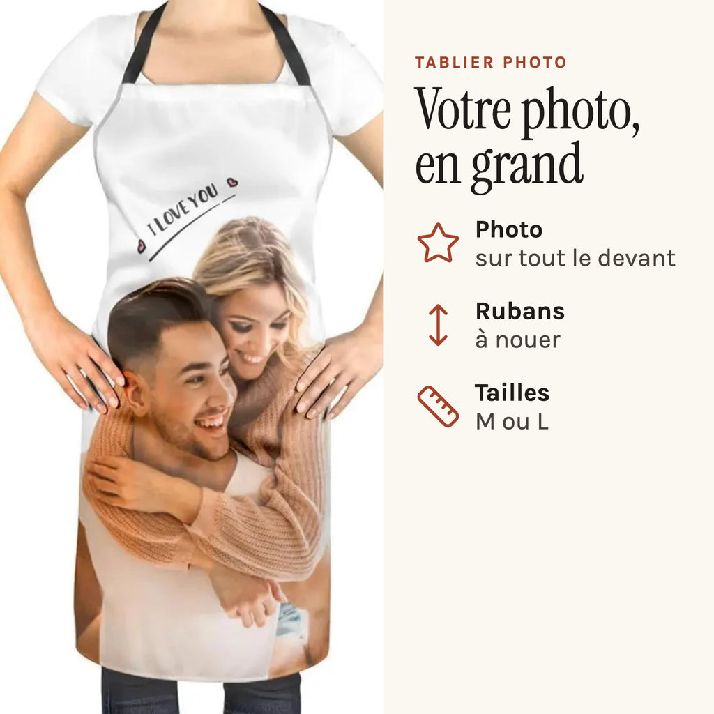 Tablier personnalisé photo, votre image sur tout le devant, porté, photo imprimée sur toute la hauteur