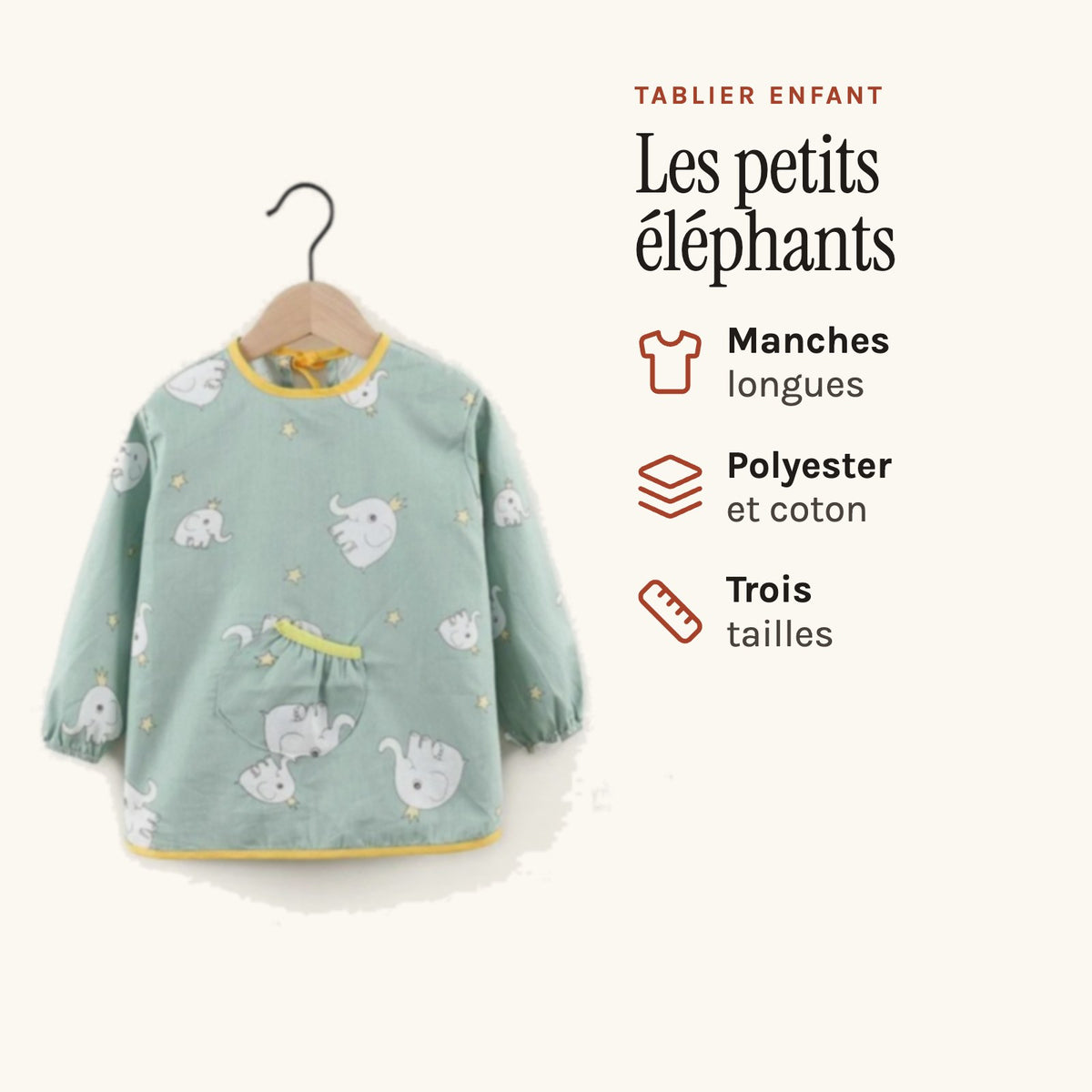Kinderschürze Kleiner Elefant mit langen Ärmeln, Motiv kleine Elefanten