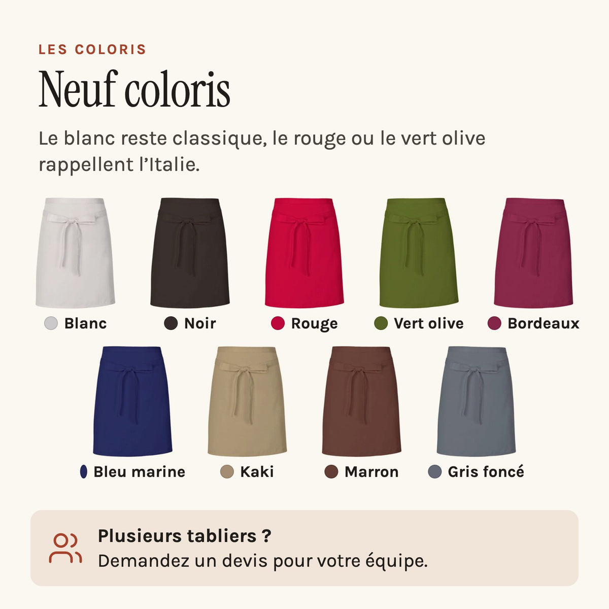 Tablier Pizzaiolo, les coloris