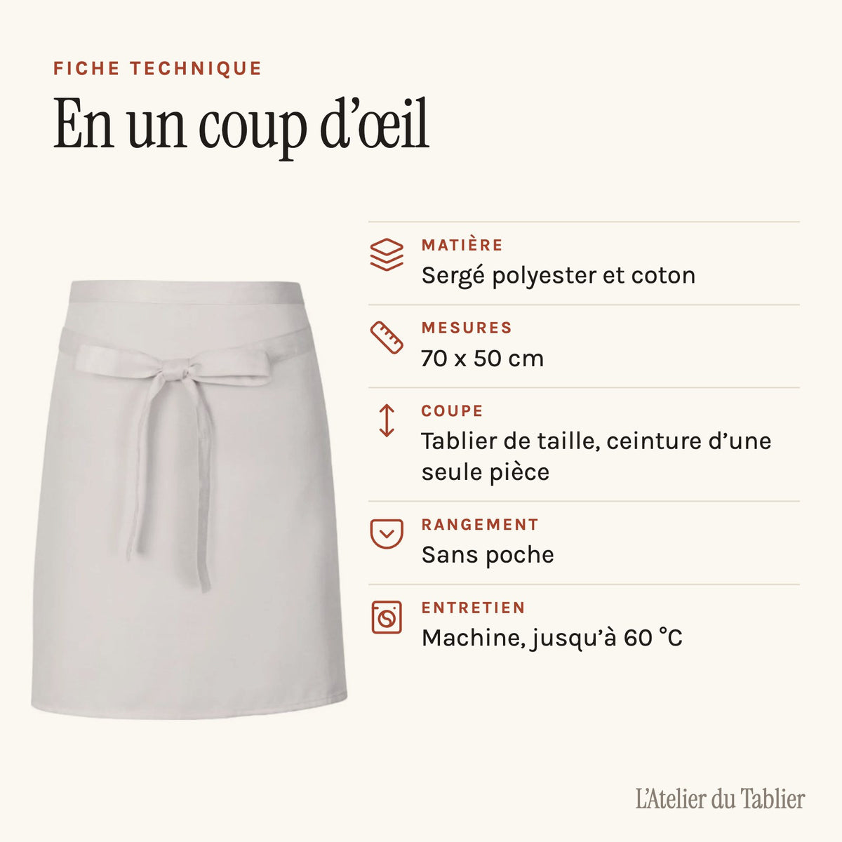 Tablier Pizzaiolo, fiche technique