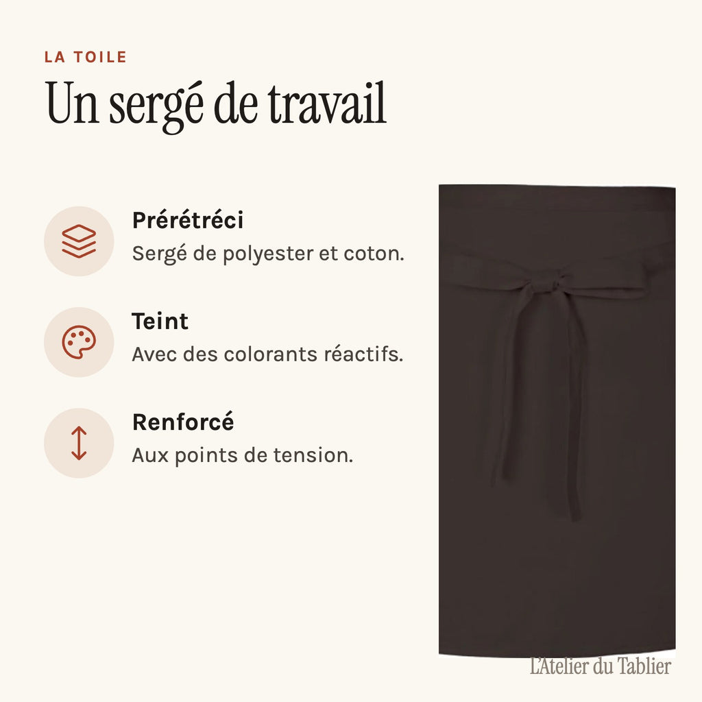 Tablier Pizzaiolo, sergé prérétréci et renforcé