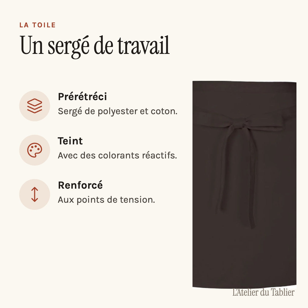 Tablier Pizzaiolo, sergé prérétréci et renforcé