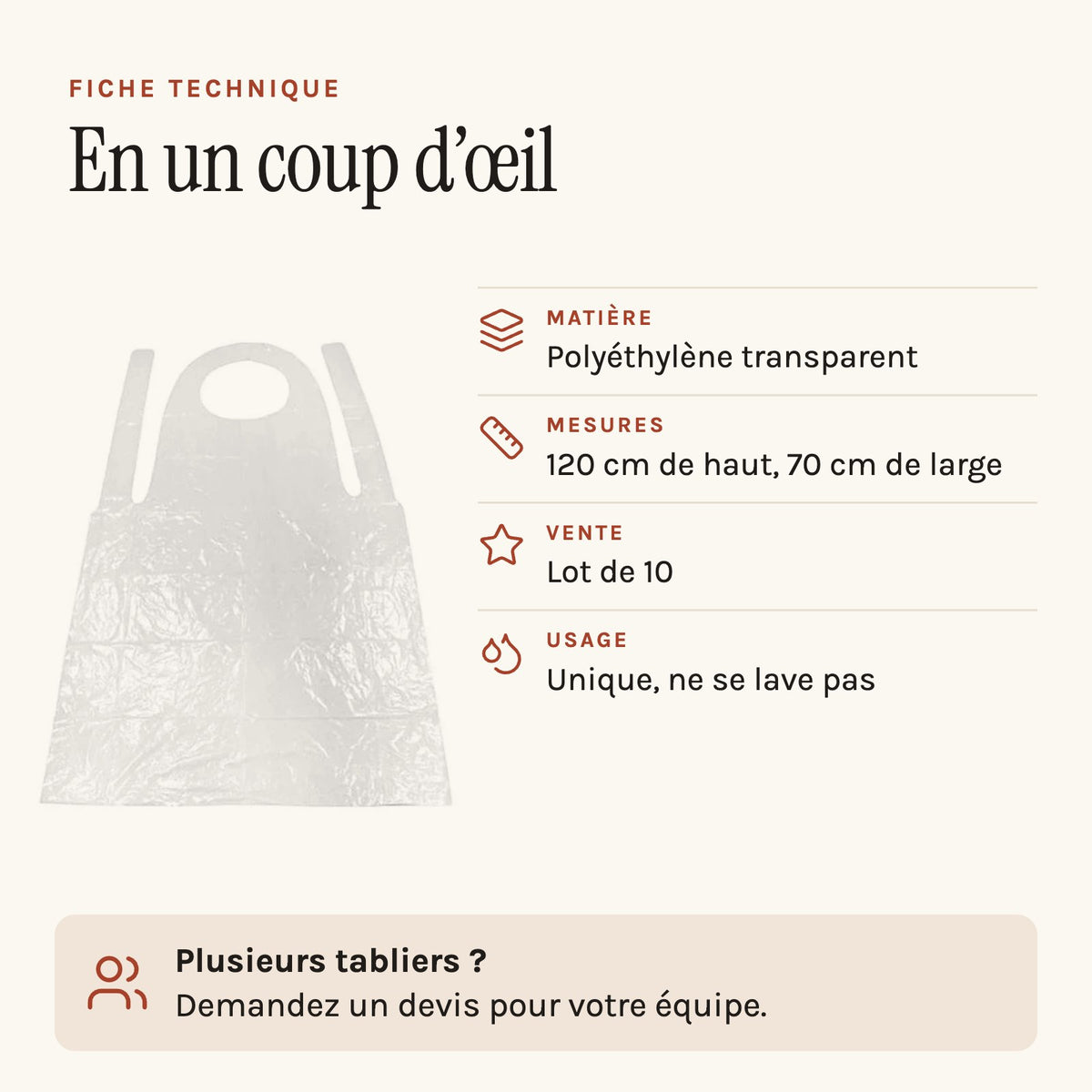 Einwegschürze aus Polyethylen, technisches Datenblatt