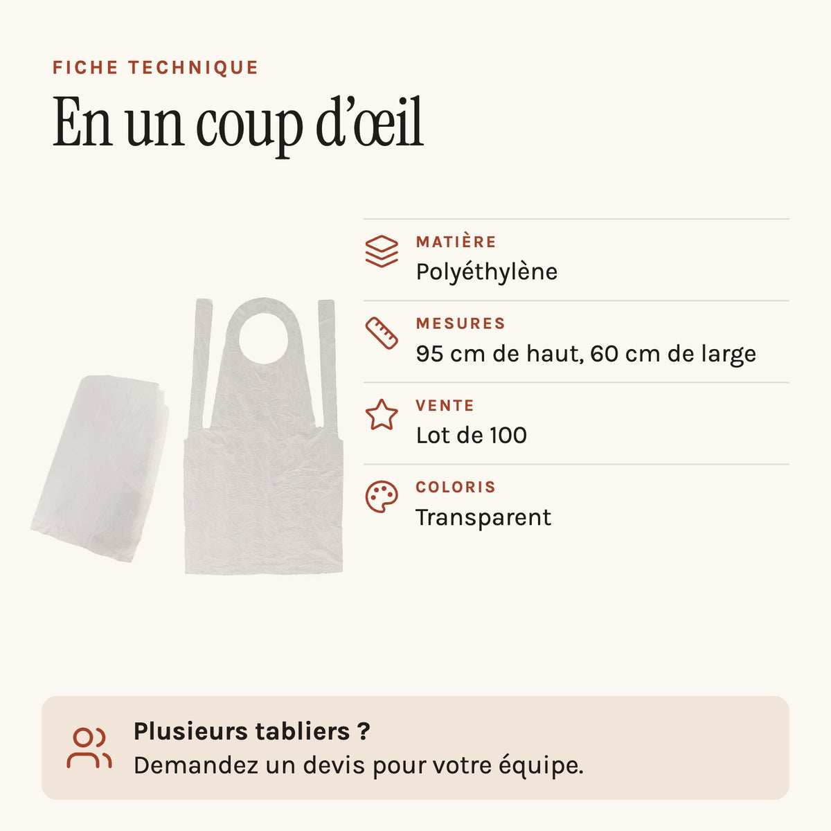 Einwegschürze transparent, technisches Datenblatt