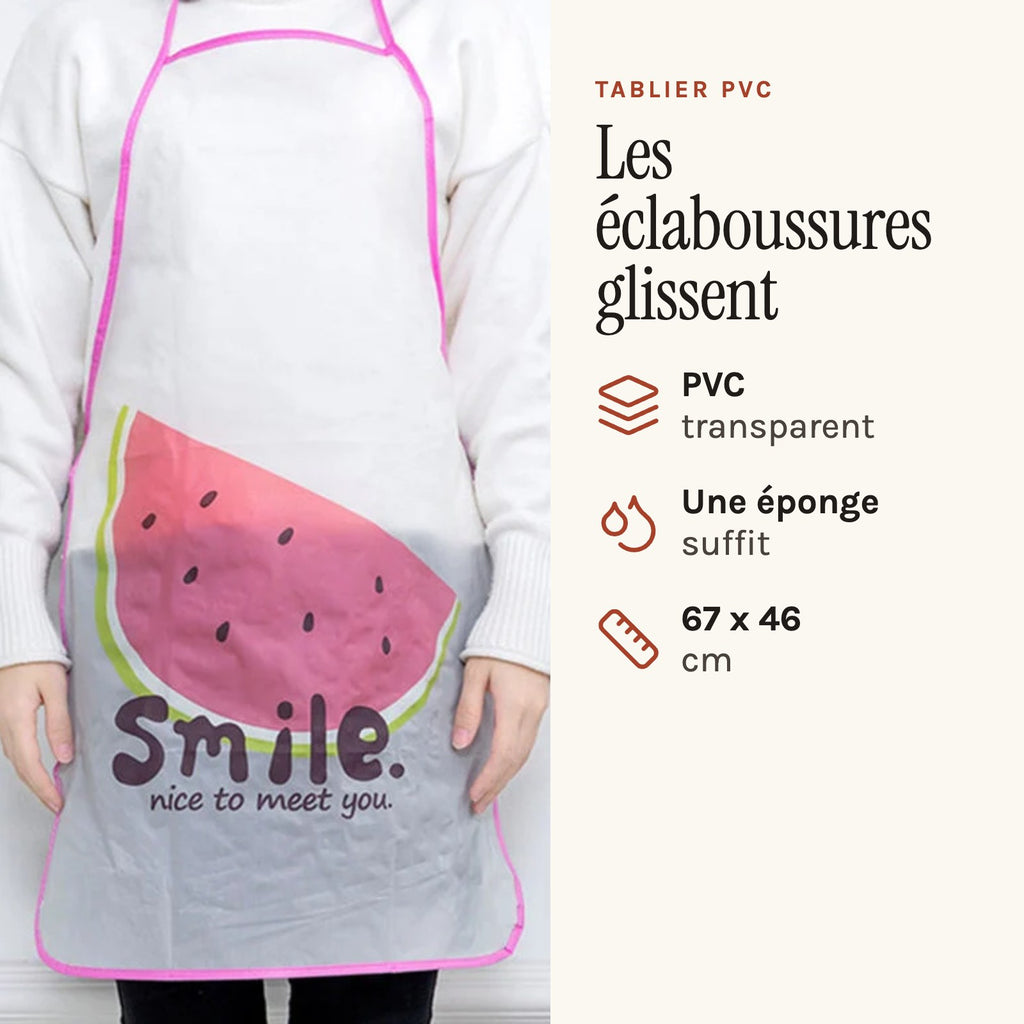 Grembiule da cucina in plastica lavabile trasparente, stile Smile, indossato