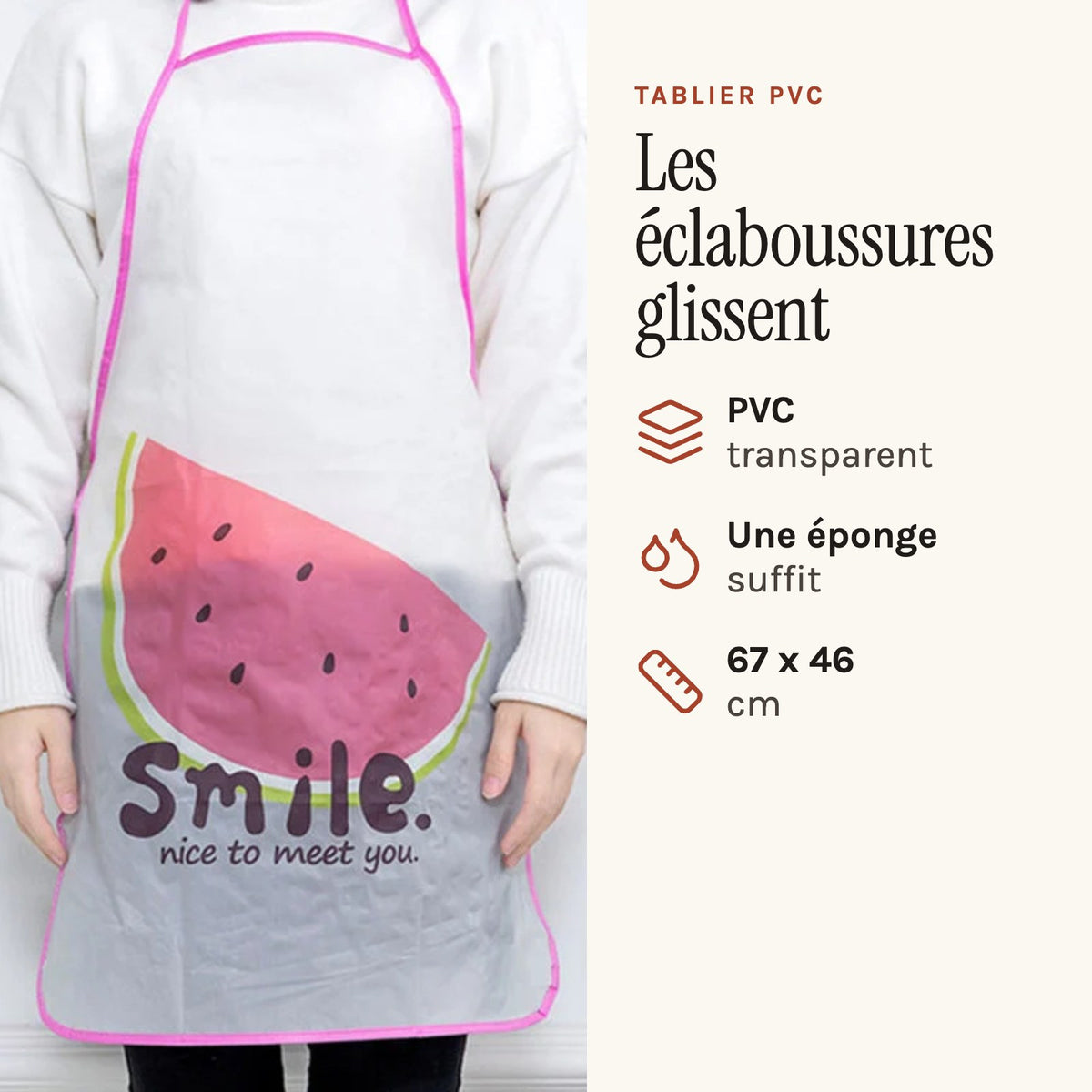 Grembiule da cucina in plastica lavabile trasparente, stile Smile, indossato