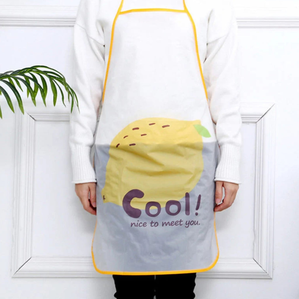 Grembiule da cucina in plastica lavabile trasparente, stile Cool, indossato