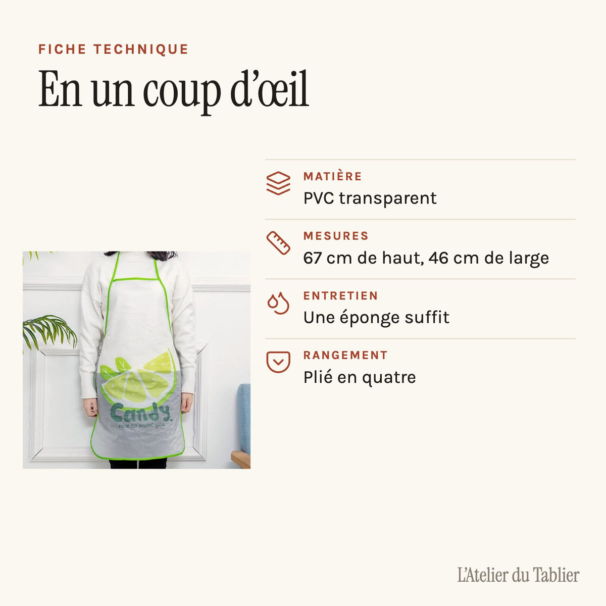 Grembiule da cucina in plastica lavabile trasparente, scheda tecnica
