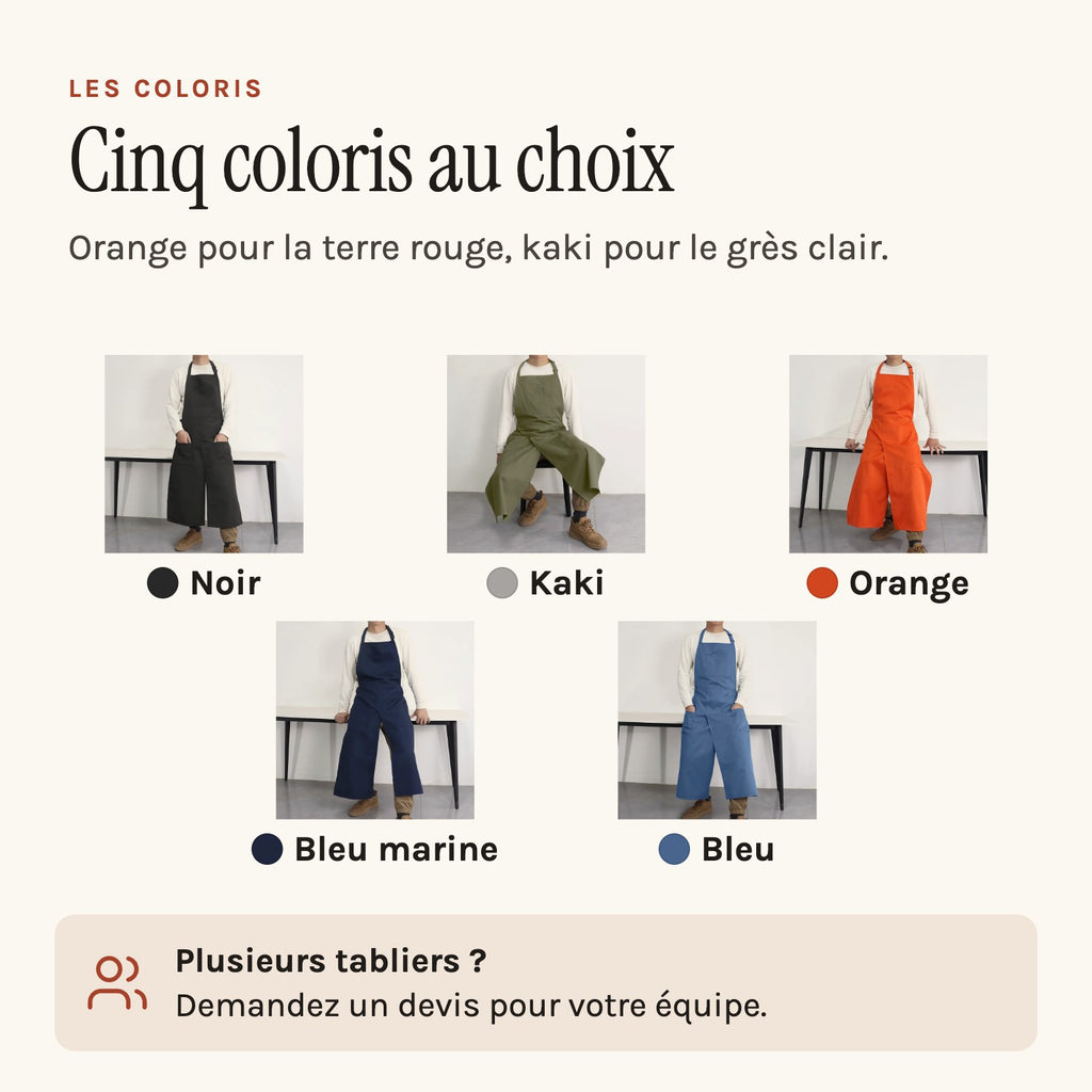 Tablier potier fendu en toile, à deux pans, les cinq coloris