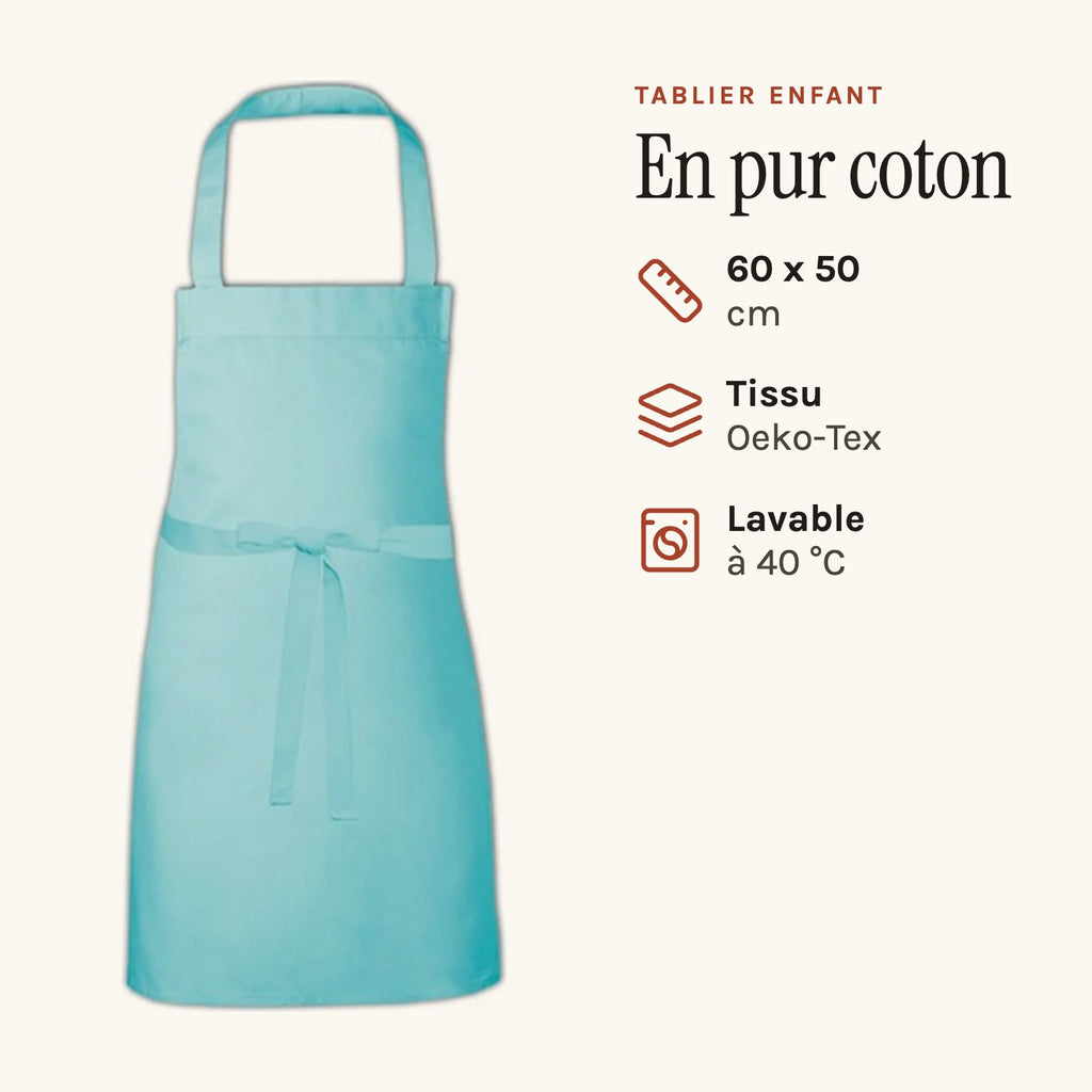 Tablier pour Enfant, bleu ciel, en pur coton