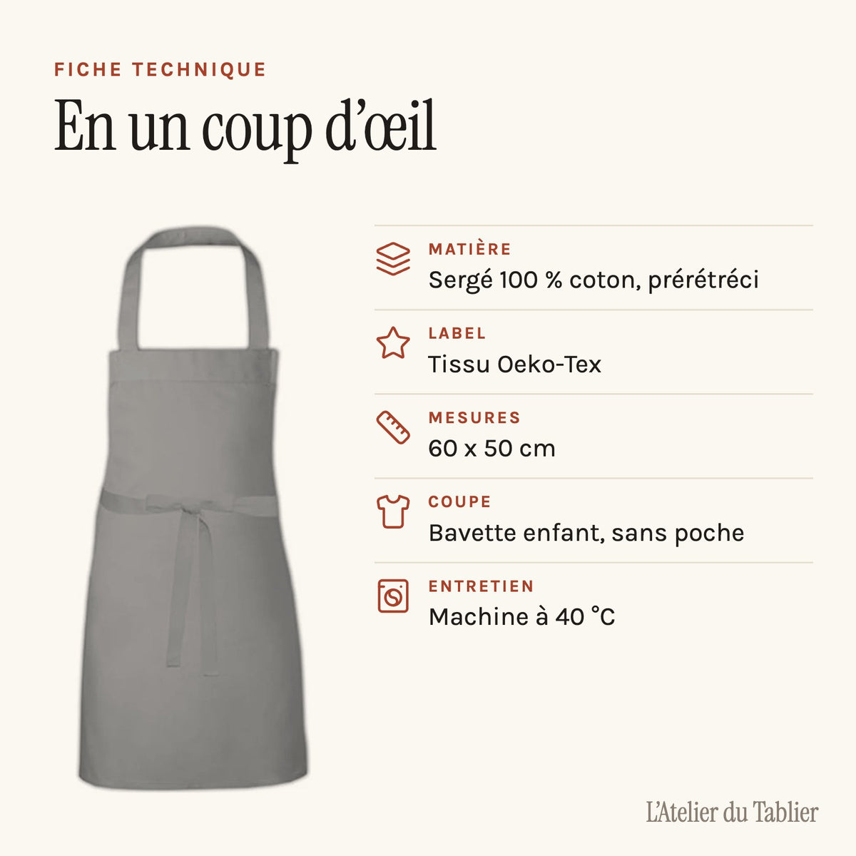 Tablier pour Enfant, fiche technique