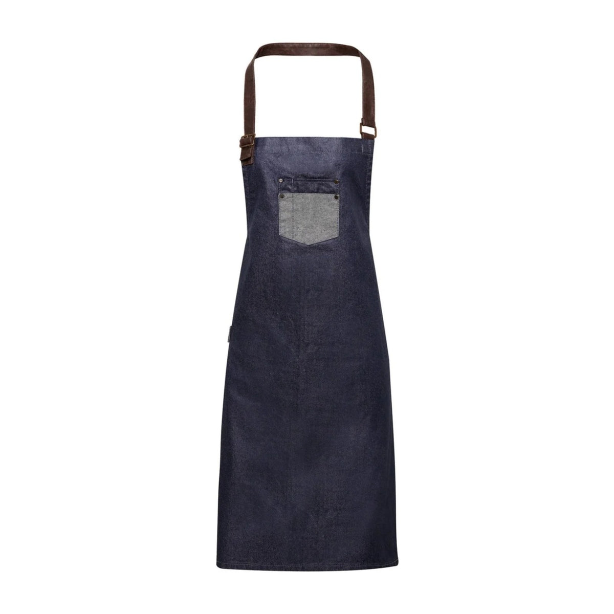 Vielseitige Arbeitsschürze, Indigo, graue Tasche, Vorderansicht