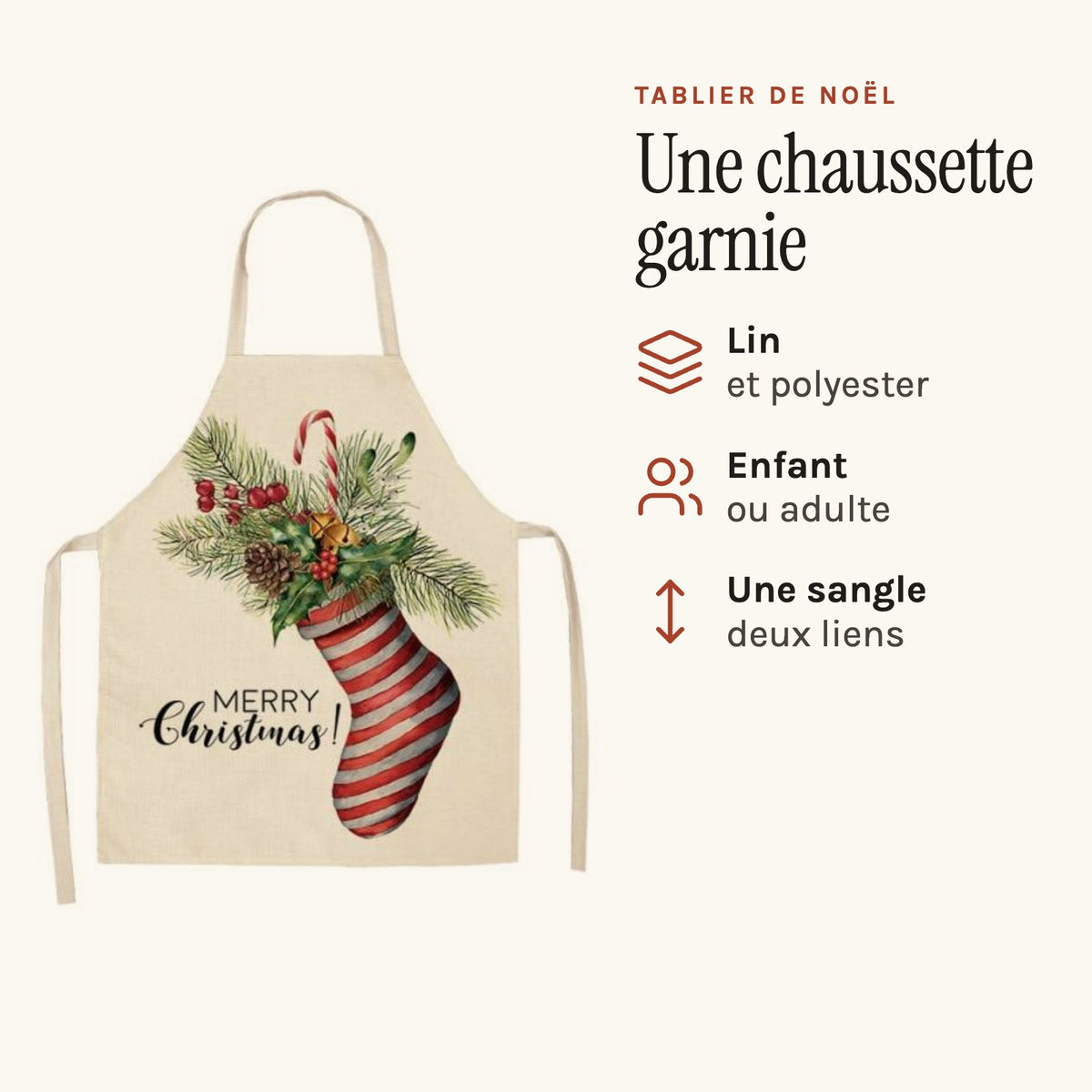 Kochschürze für Weihnachten, gefüllter Weihnachtsstrumpf