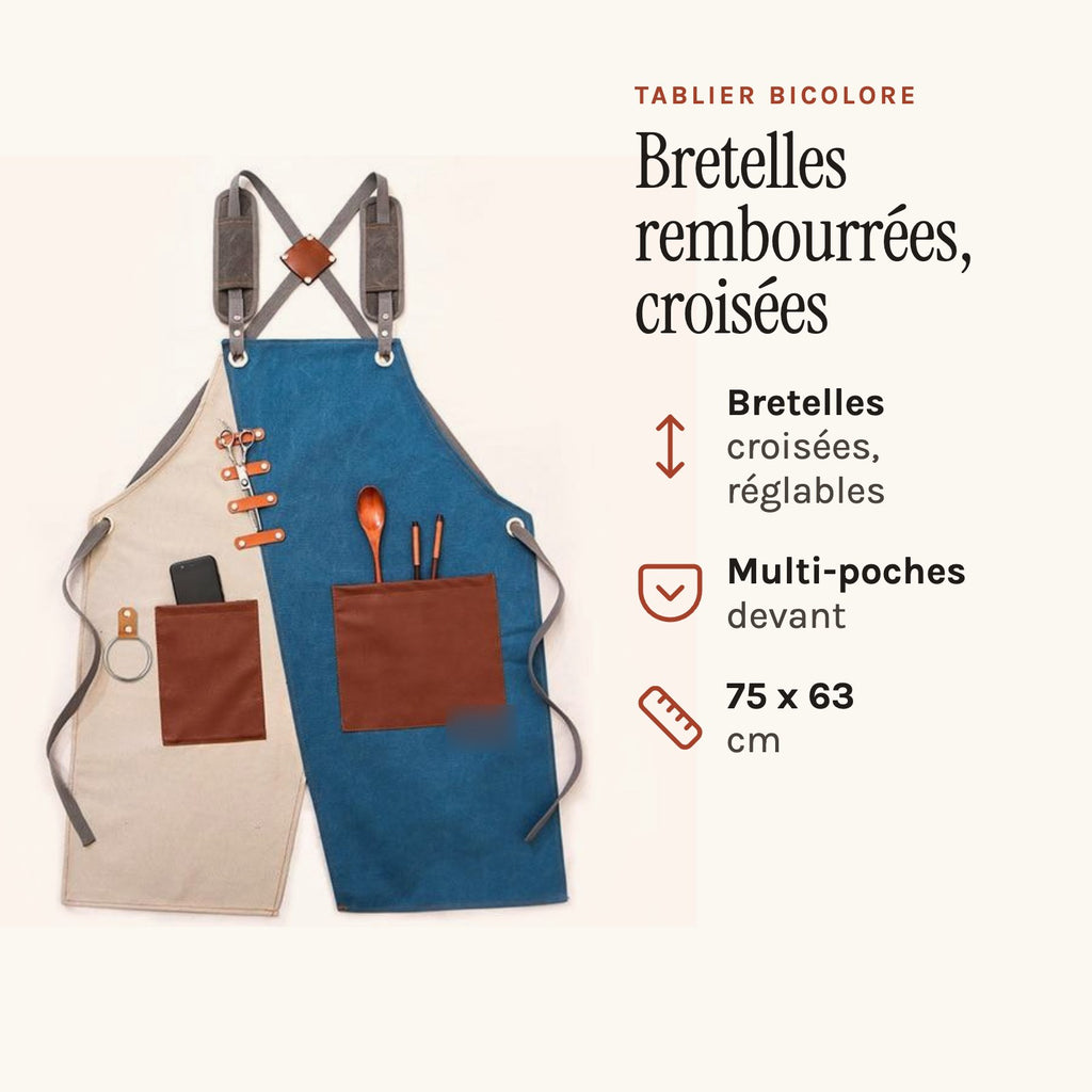 Profi-Kochschürze zweifarbig, Weiß und Blau