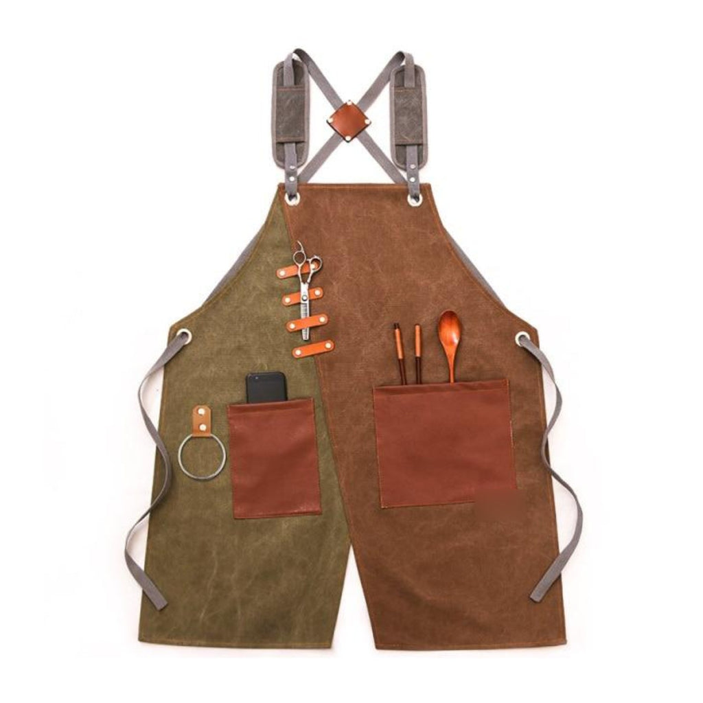 Profi-Kochschürze zweifarbig, Khaki und Braun