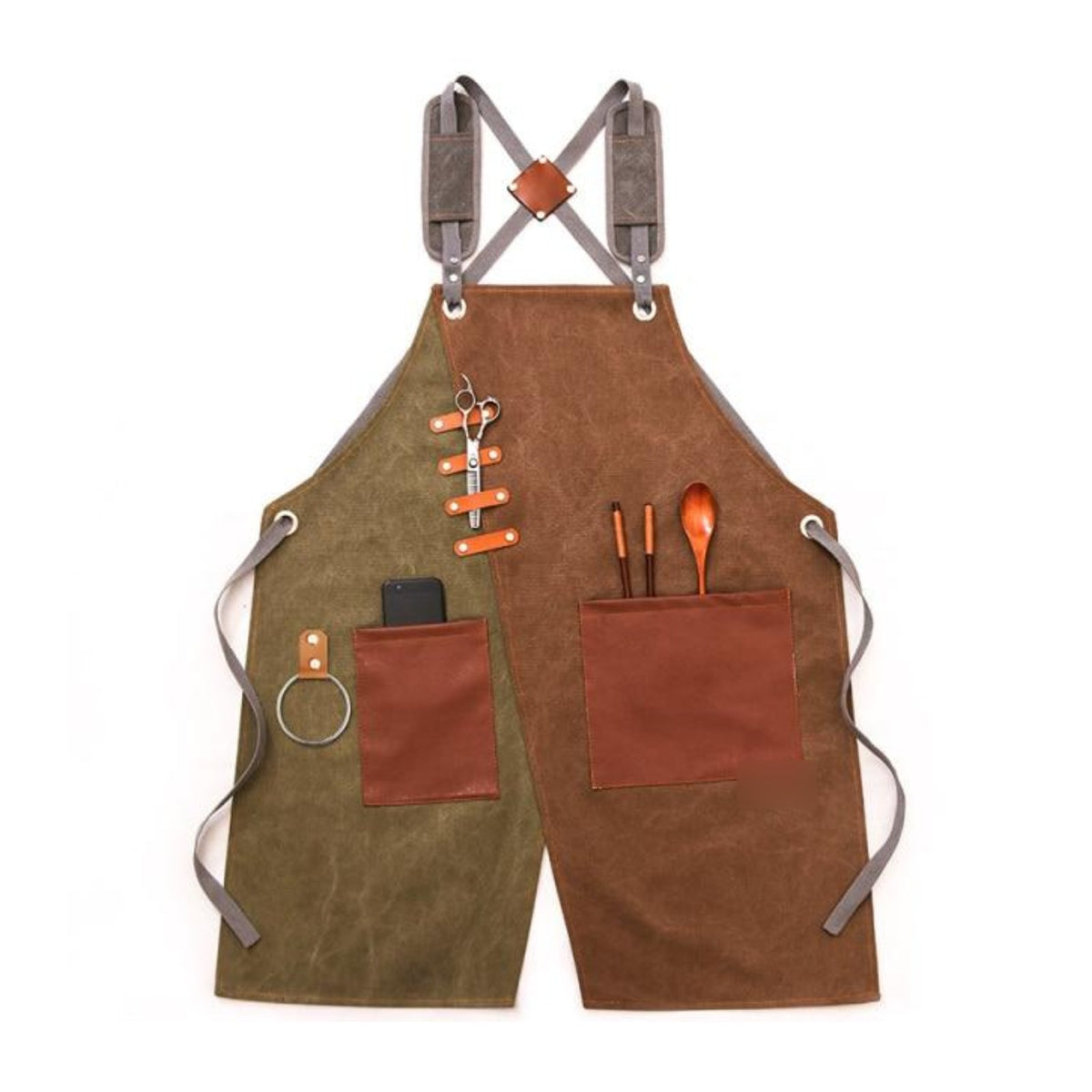Profi-Kochschürze zweifarbig, Khaki und Braun