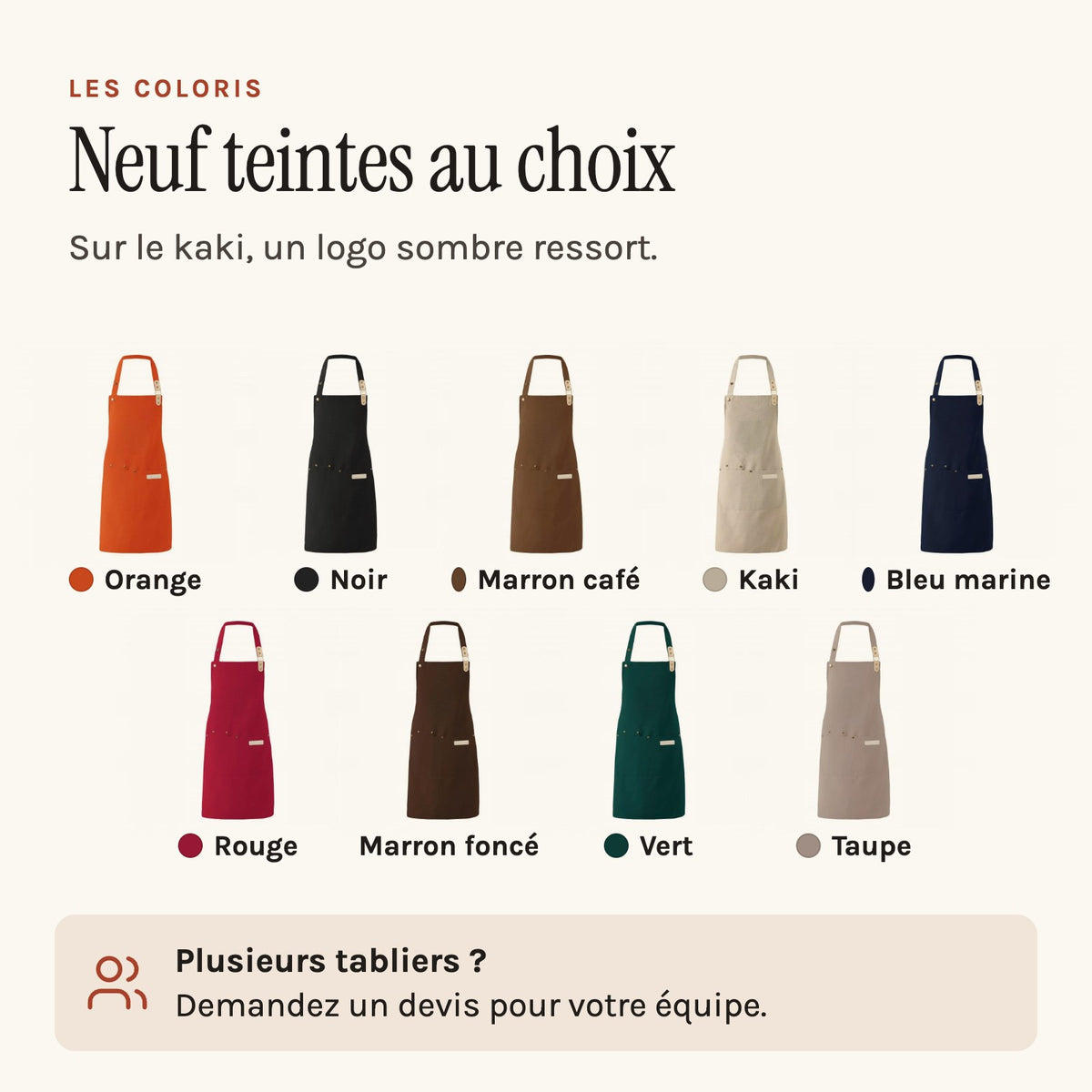 Tablier publicitaire à bavette, neuf teintes au choix, les neuf teintes