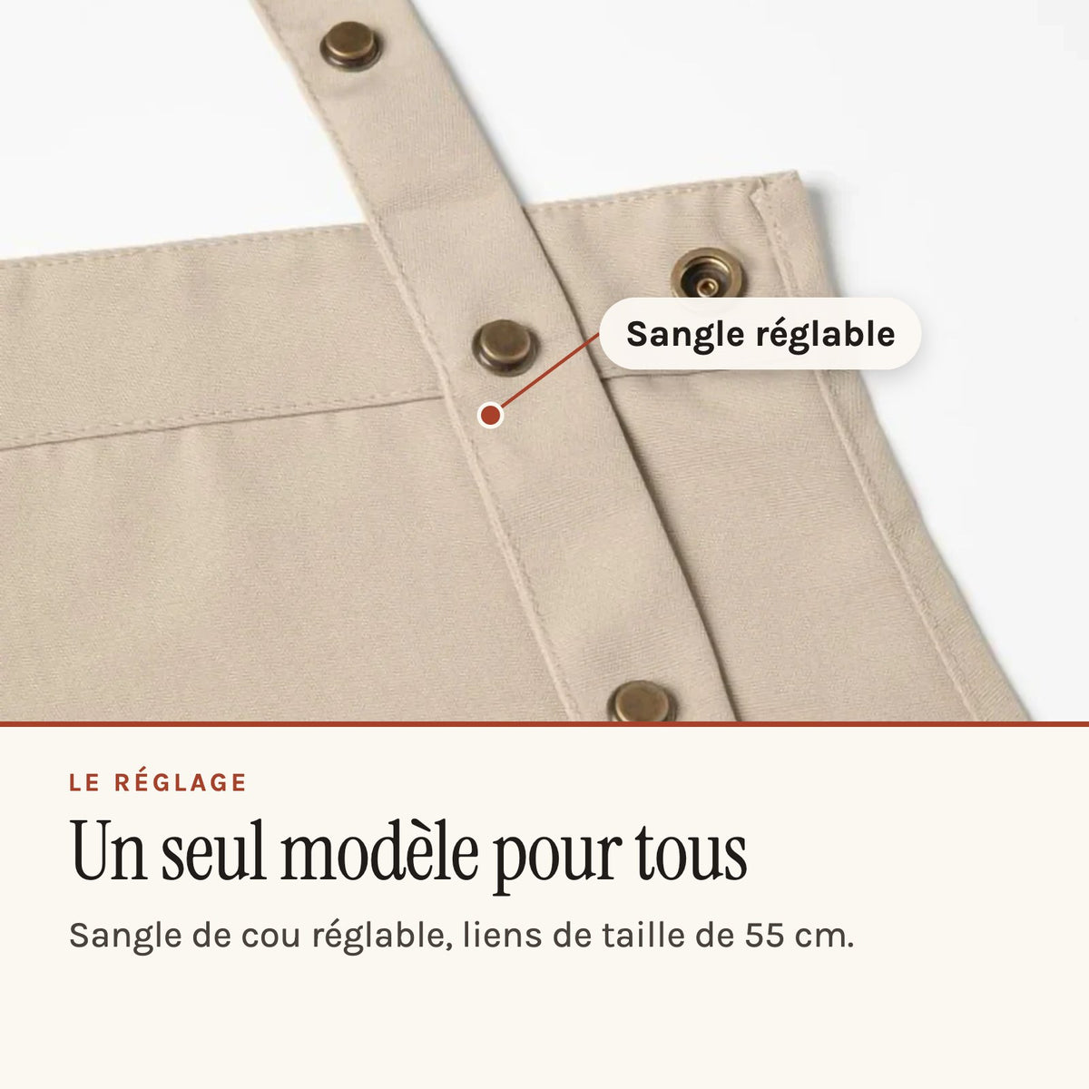 Tablier publicitaire à bavette, neuf teintes au choix, sangle de cou réglable