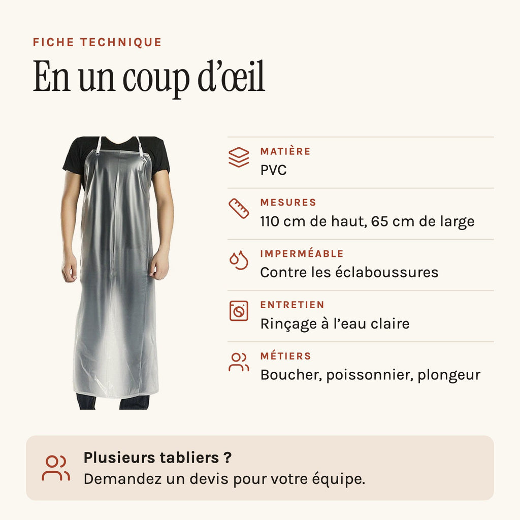 Tablier en PVC transparent, fiche technique
