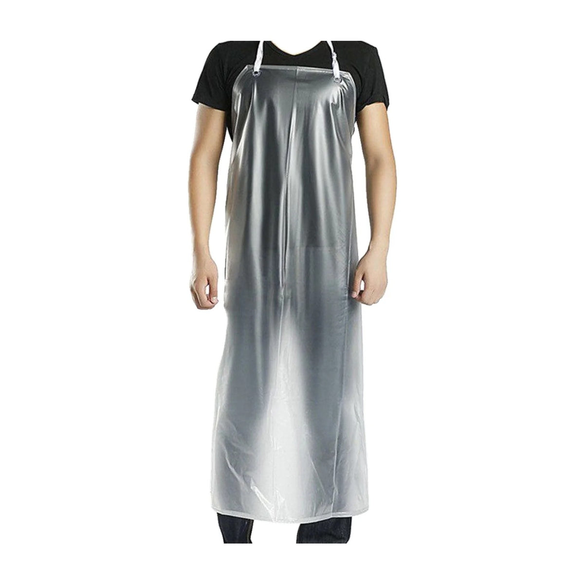 Tablier en PVC transparent, coupe longue, porté