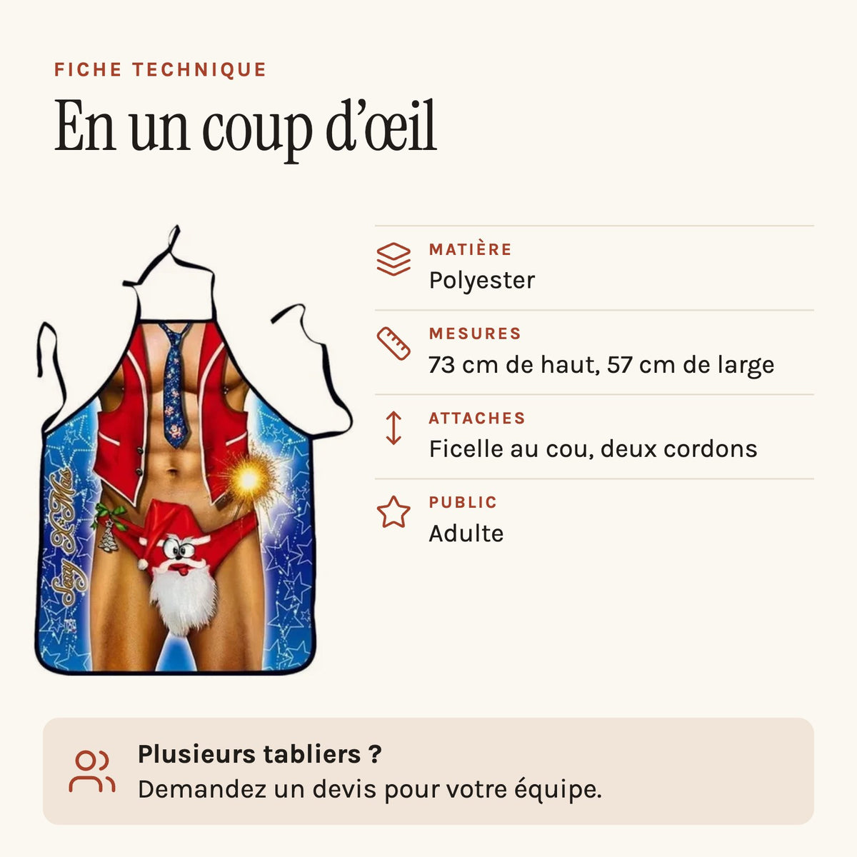 Tablier rigolo de Noël, fiche technique