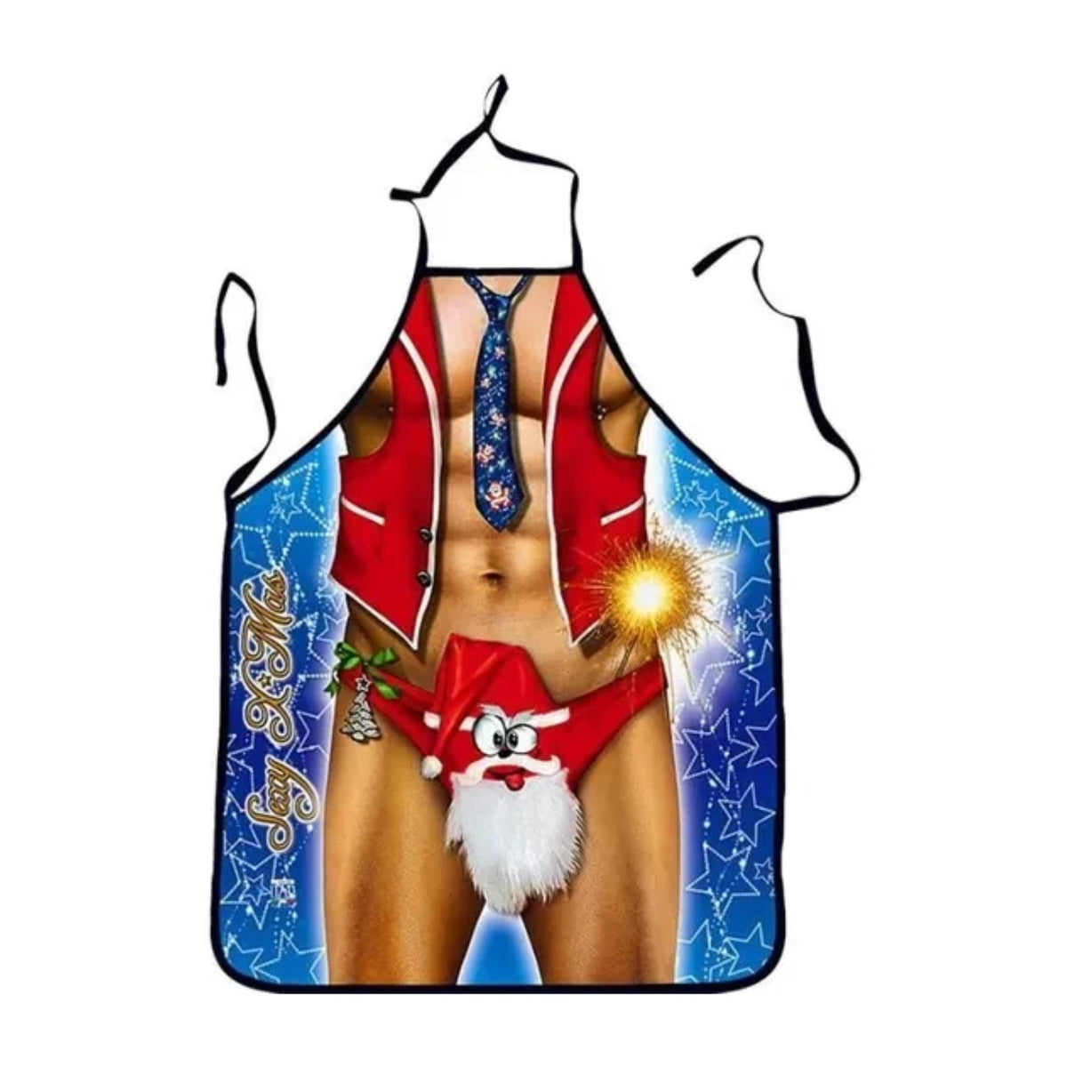 Tablier rigolo de Noël, imprimé Père Noël humoristique