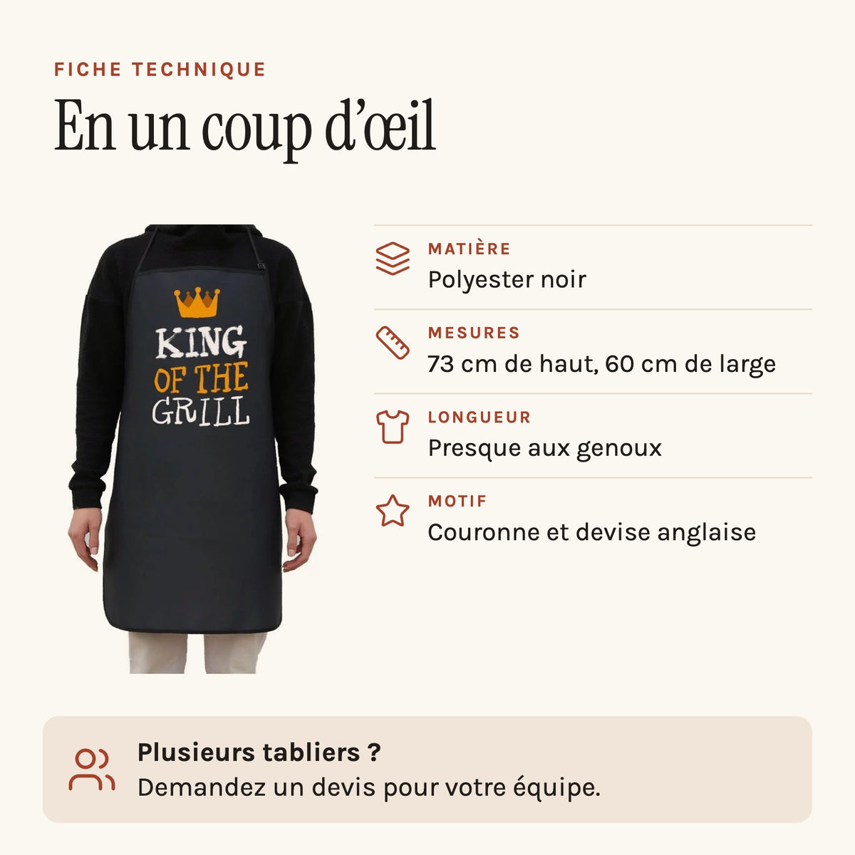 Kochschürze Grillkönig „King of the Grill“, technisches Datenblatt
