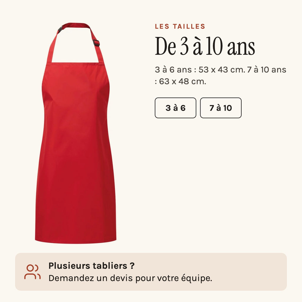 Tablier rouge pour la maternelle, les deux tailles